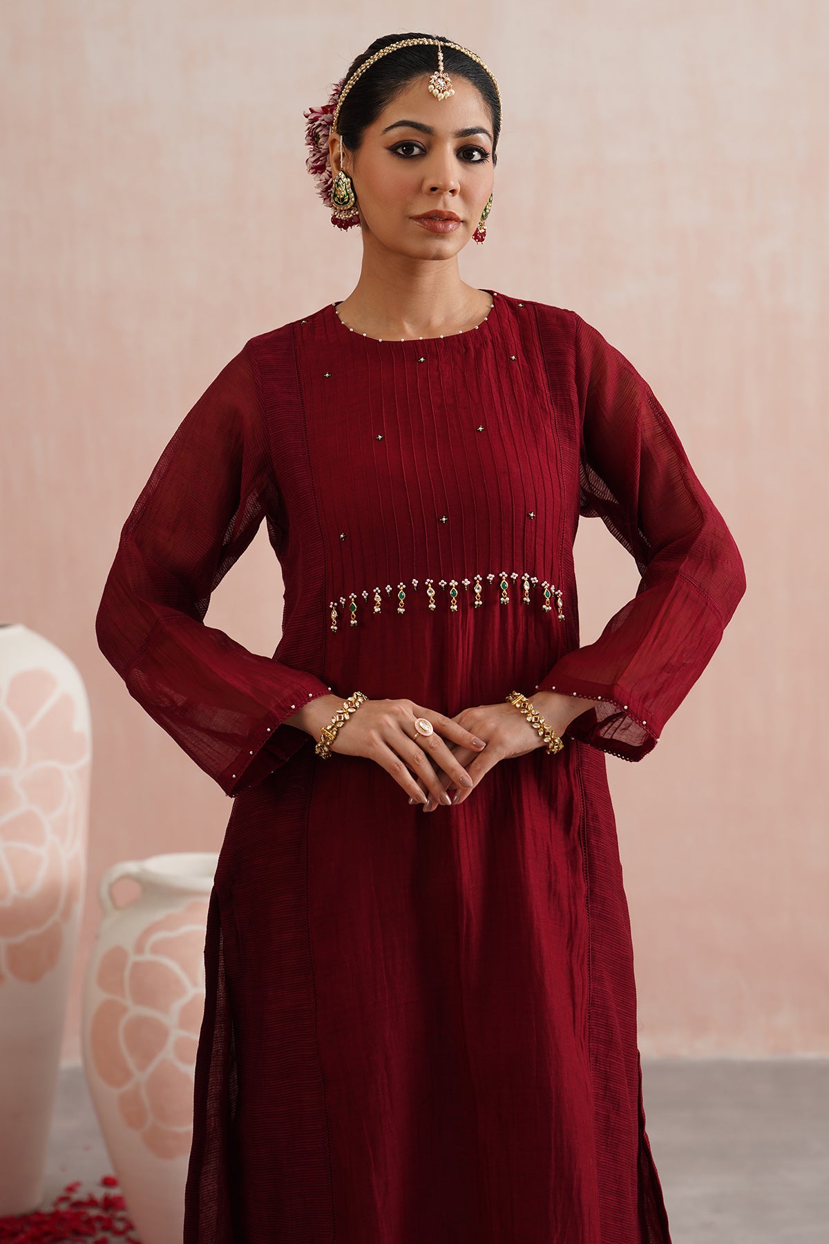 Maroon Jewels Work Kurta Set
