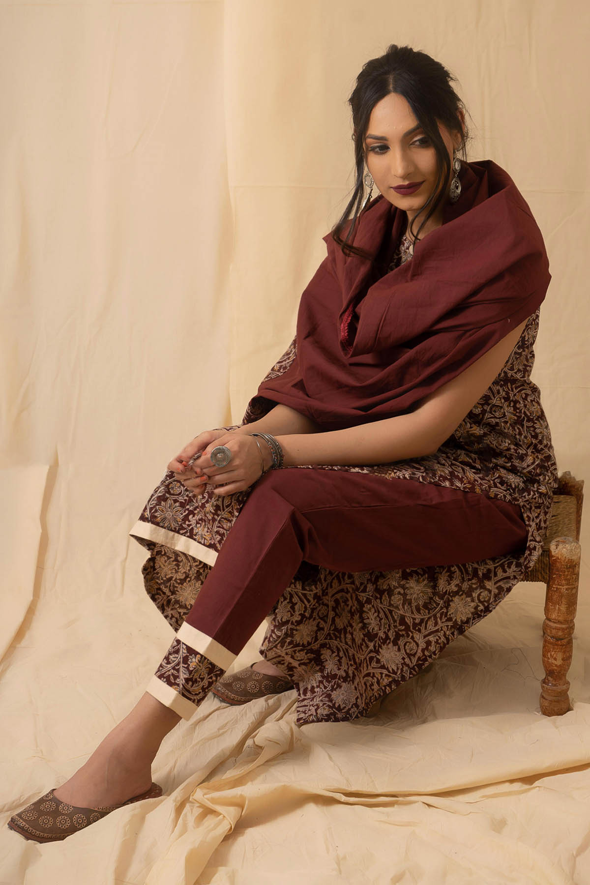 Maroon Kalamkari Print Kurta Set