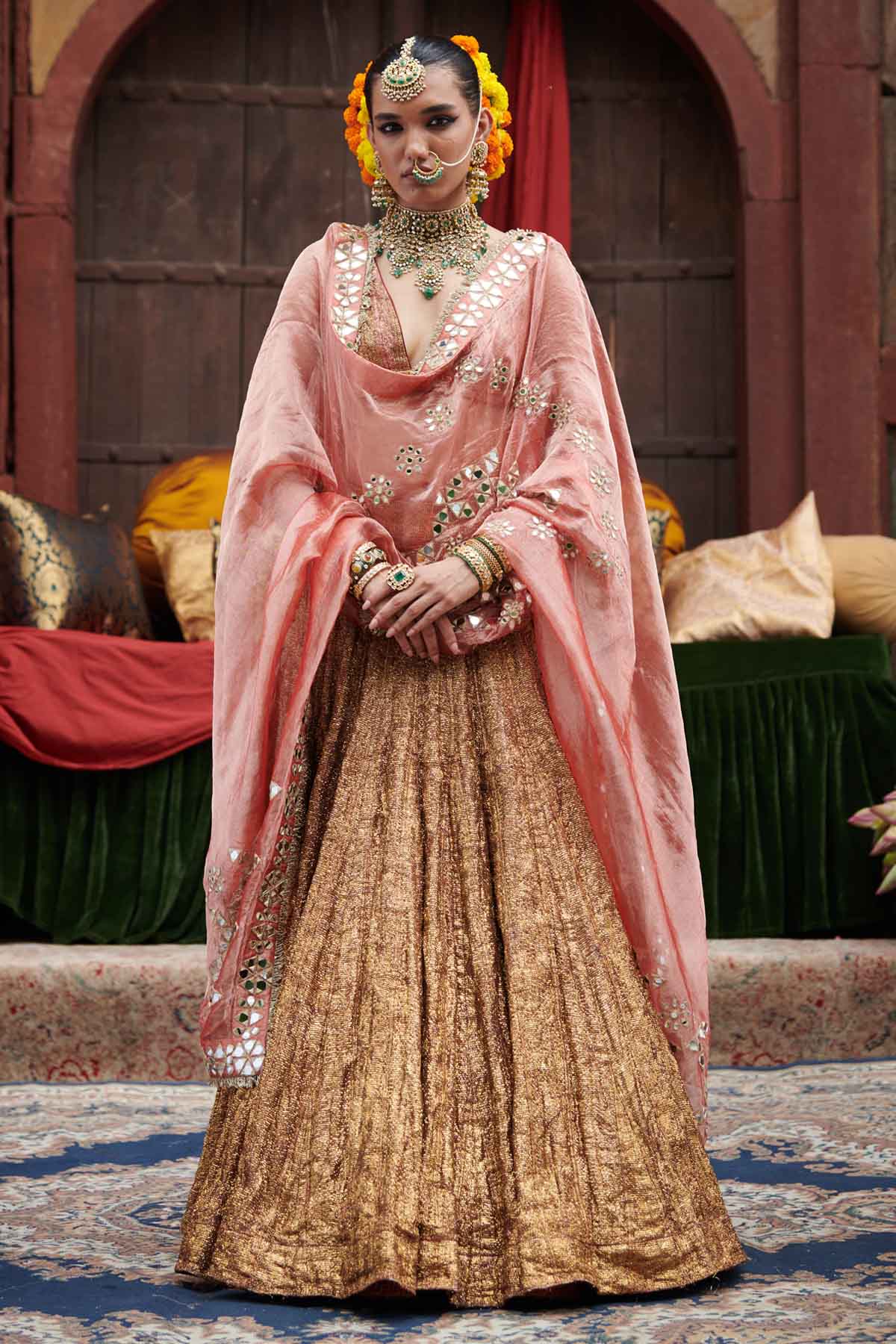 Buy ITRH, Designer Maroon Lampi Mirror Lehenga Set Online