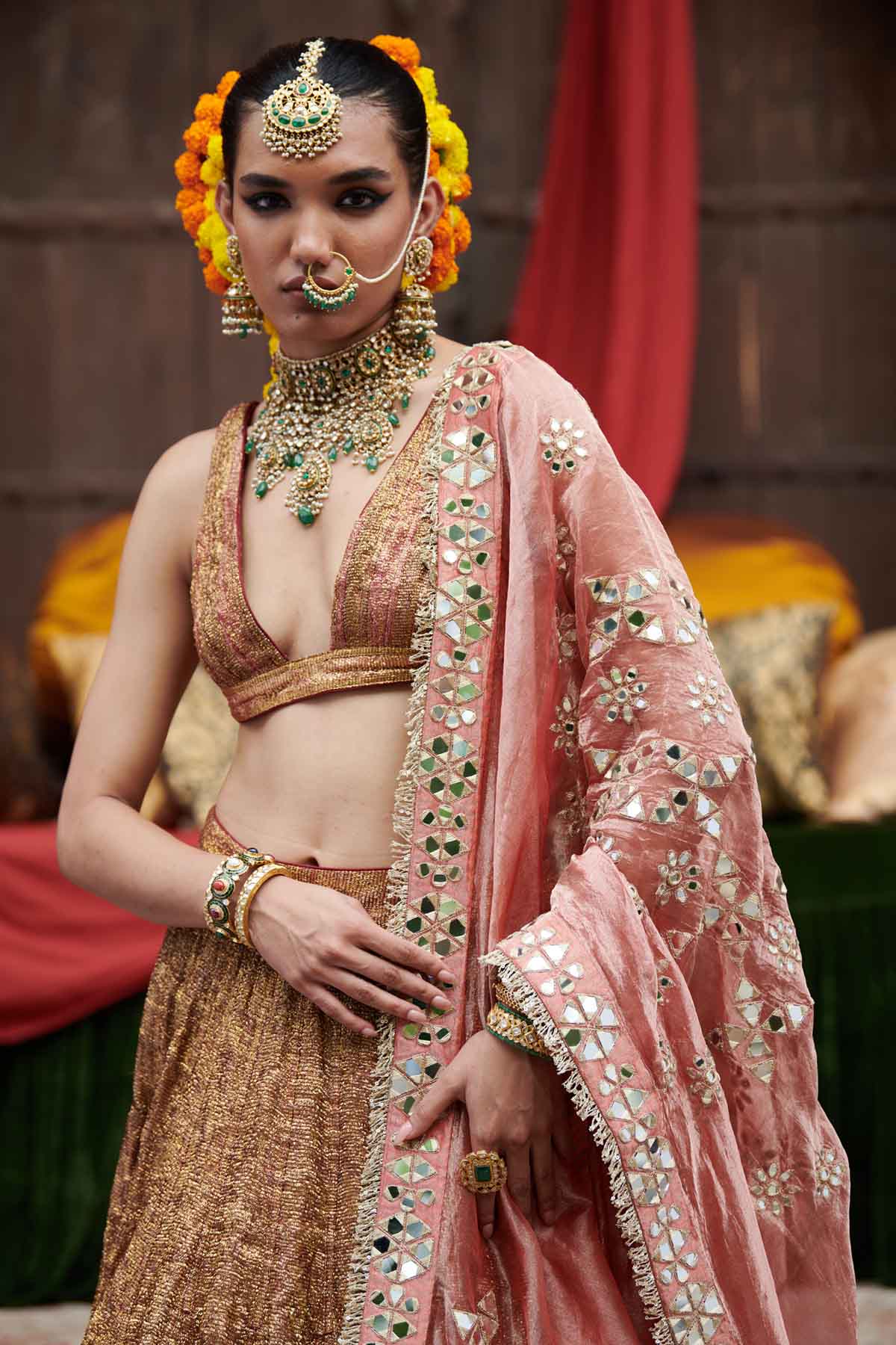 Maroon Lampi Mirror Lehenga Set