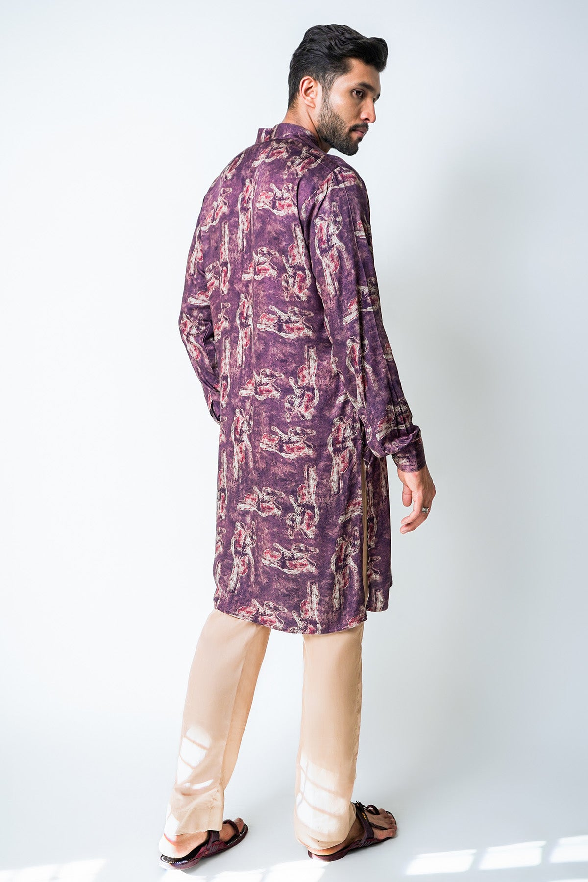 Maroon Linen Printed Kurta Set