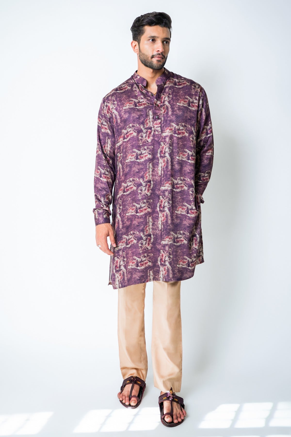 Buy Maroon Linen Printed Kurta Set for men by House of Sheriff online available at scrollnshops