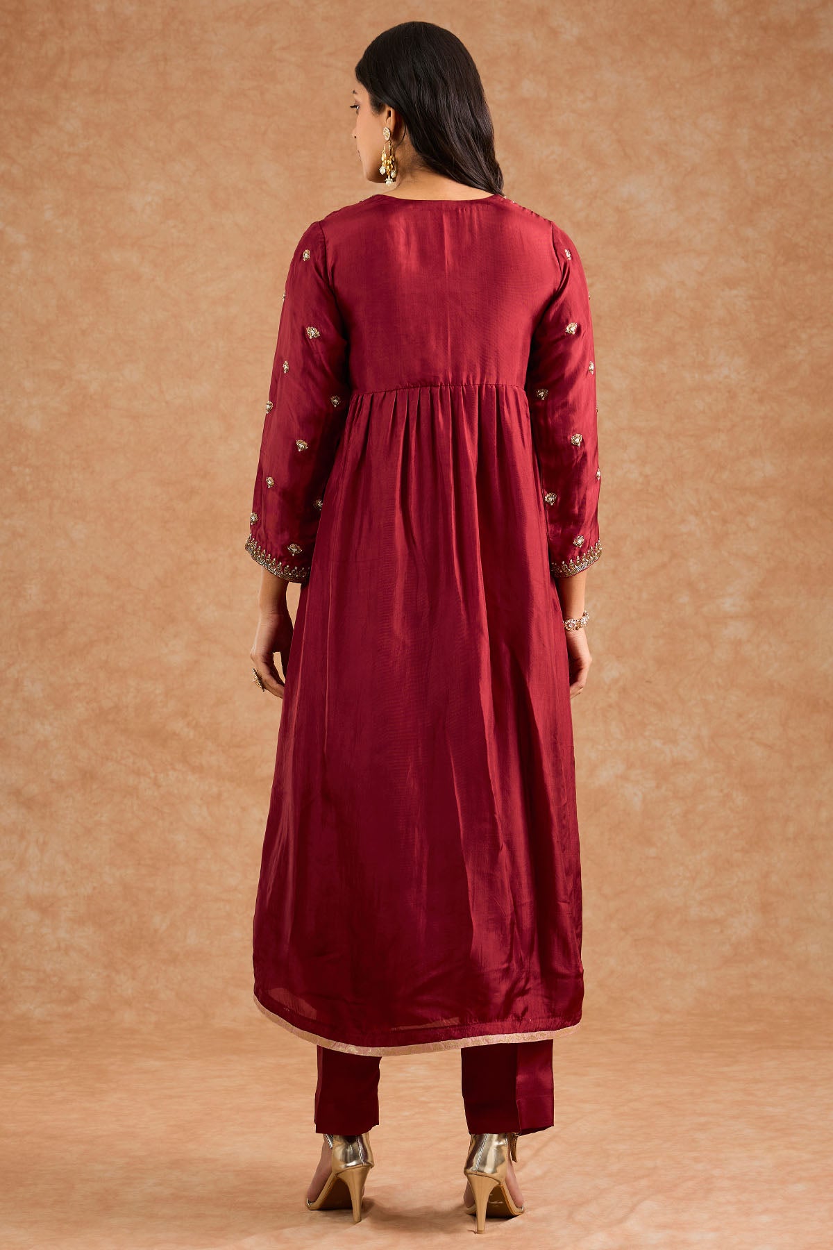 Maroon Opara Silk Anarkali Set