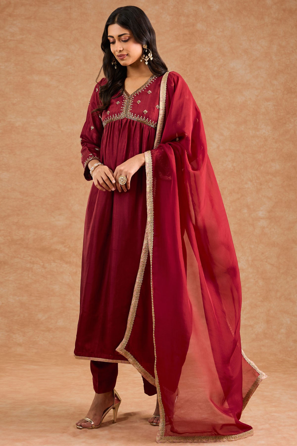 Maroon Opara Silk Anarkali Set