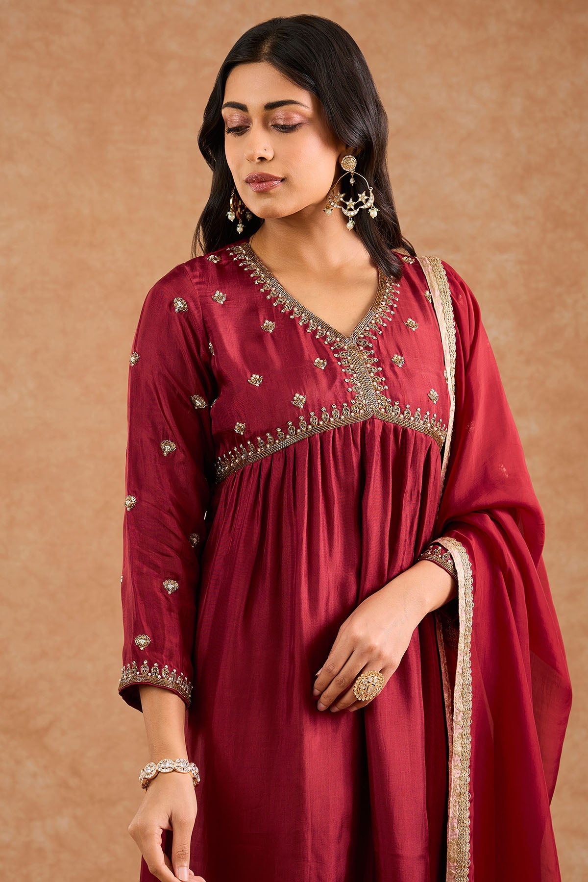 Maroon Opara Silk Anarkali Set