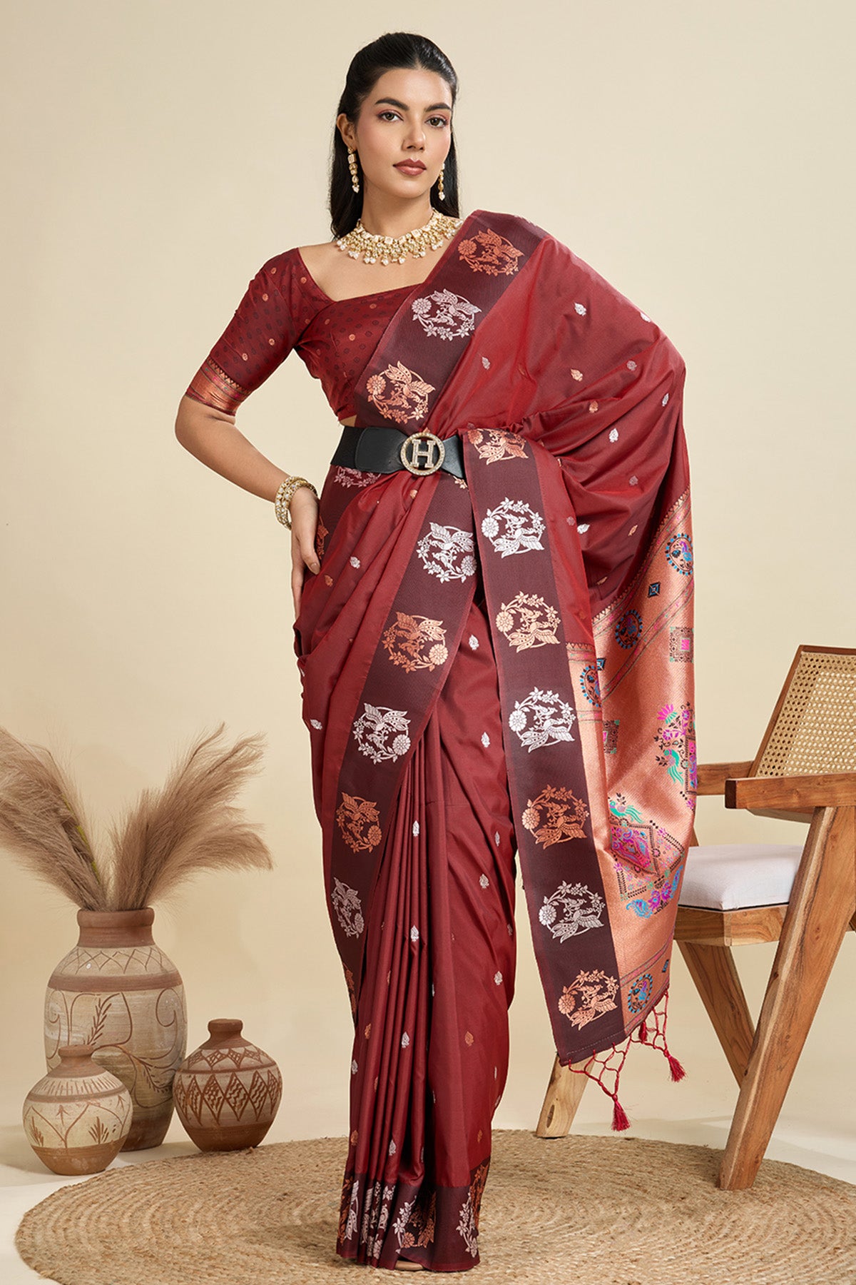 Maroon Paithani Saree & Blouse