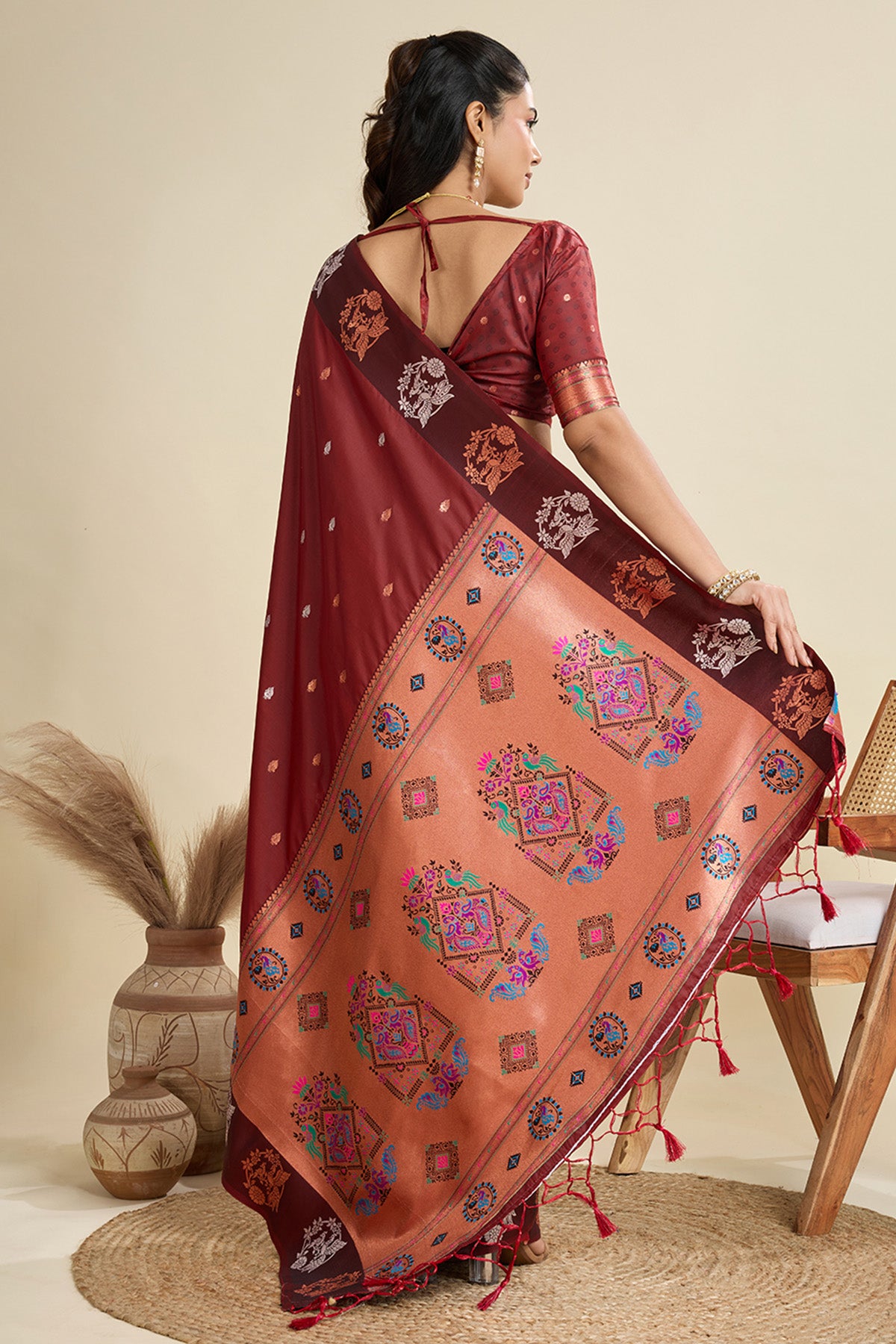 Maroon Paithani Saree & Blouse