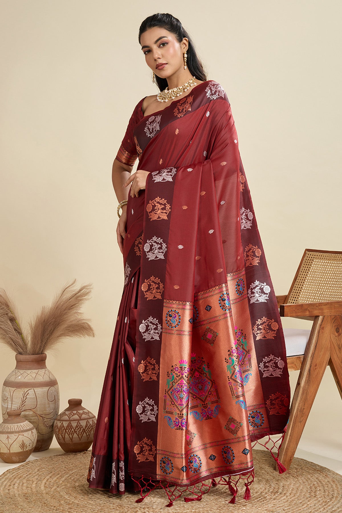 Maroon Paithani Saree & Blouse