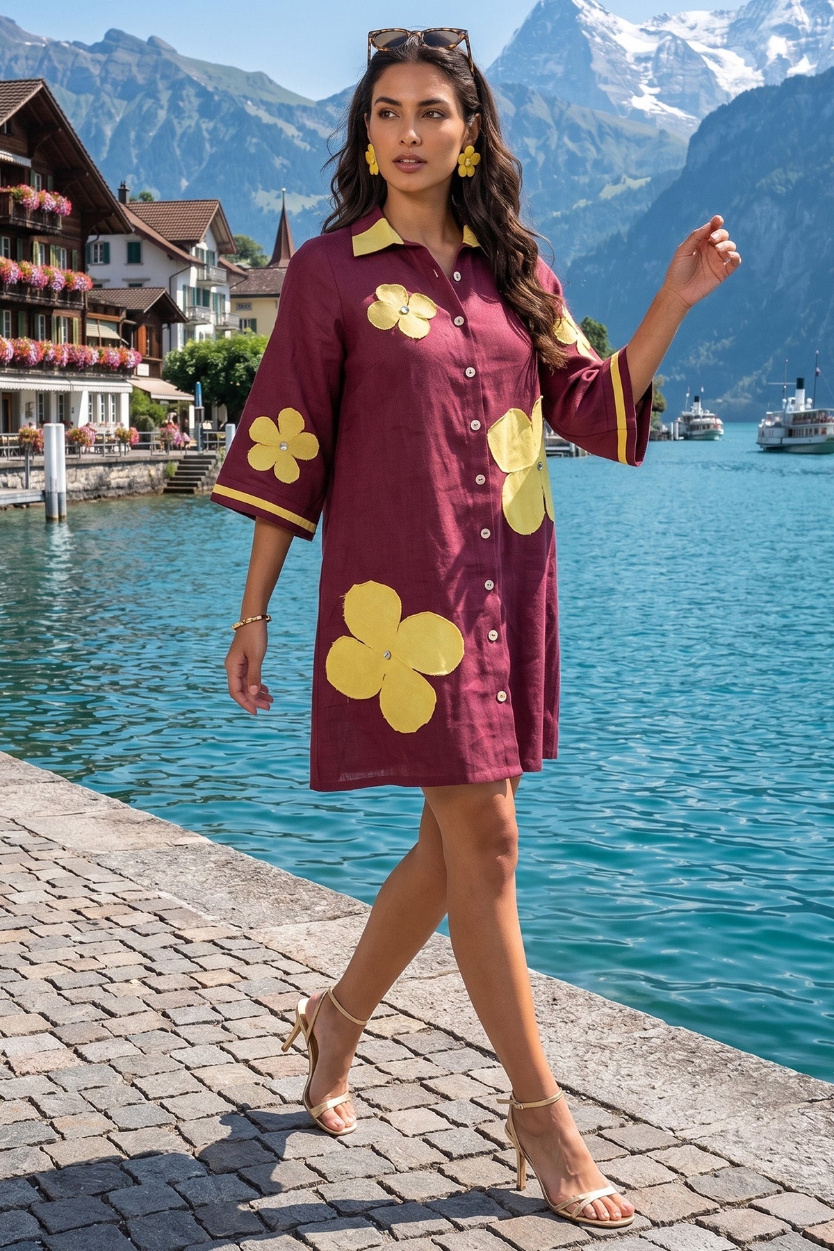 Buy Maroon Patch Work Shirt Dress for women by Sneha B online available at scrollnshops