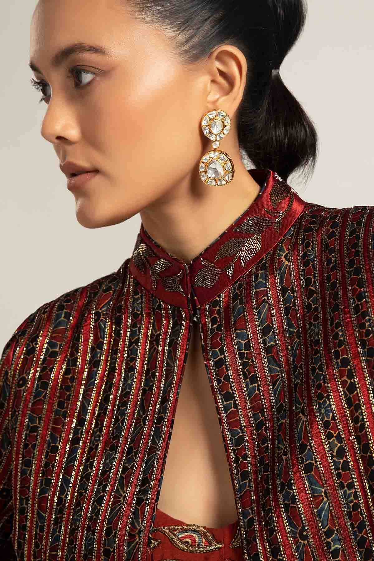 Maroon Patchwork Dress & Jacket