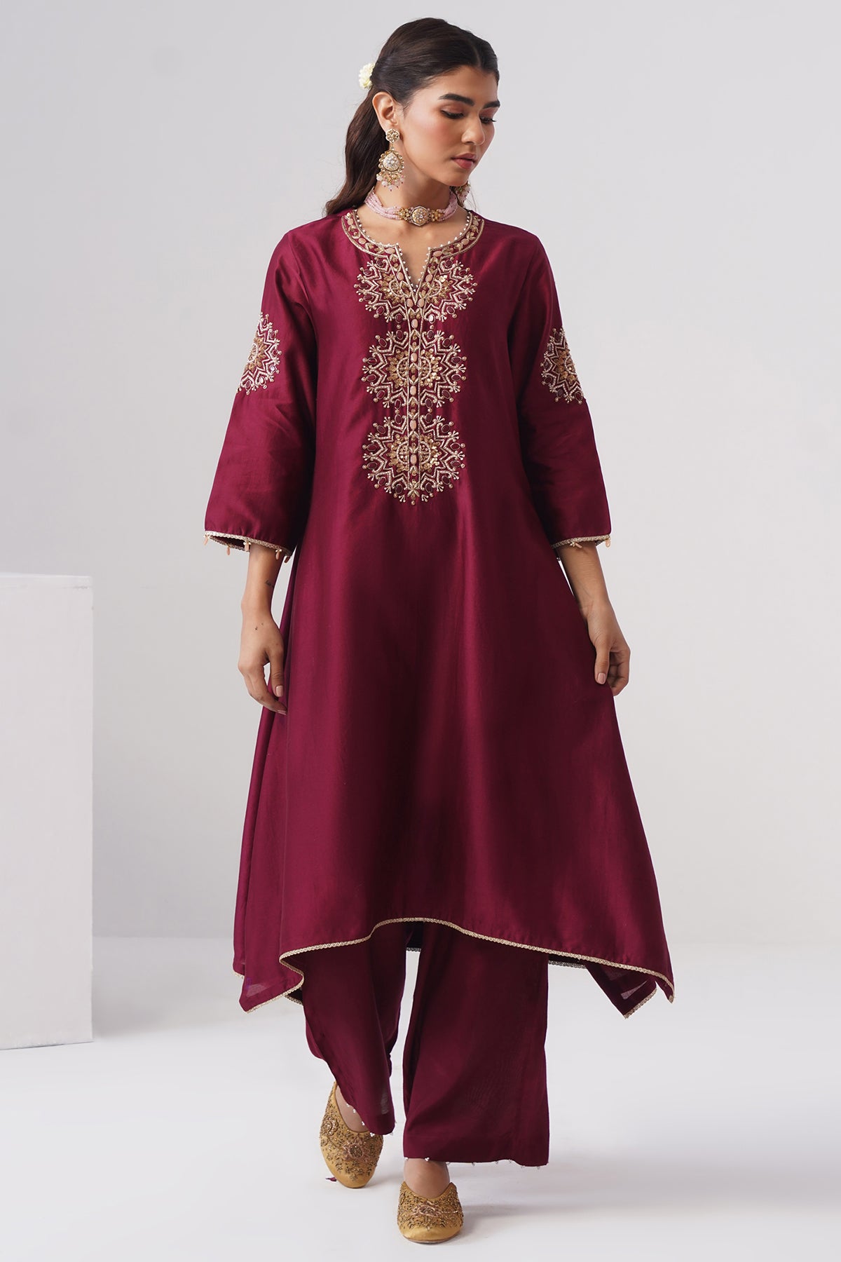 Maroon Pearl Kurta And Pants