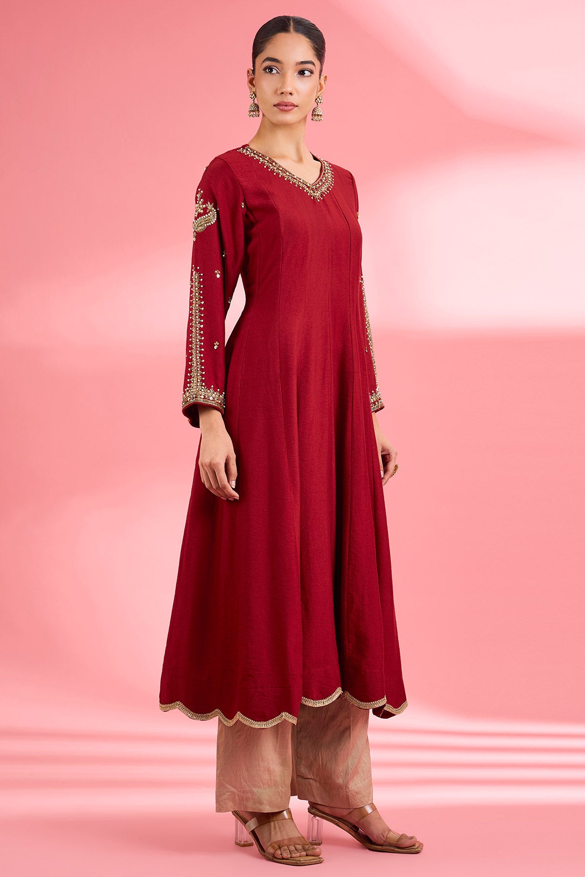 Maroon Pearl & Sequin Kurta Set