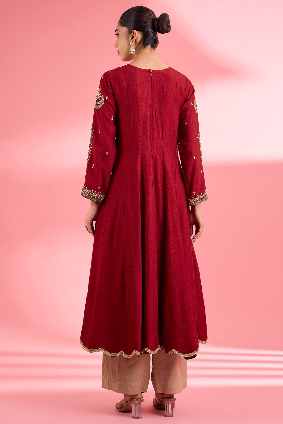 Maroon Pearl & Sequin Kurta Set