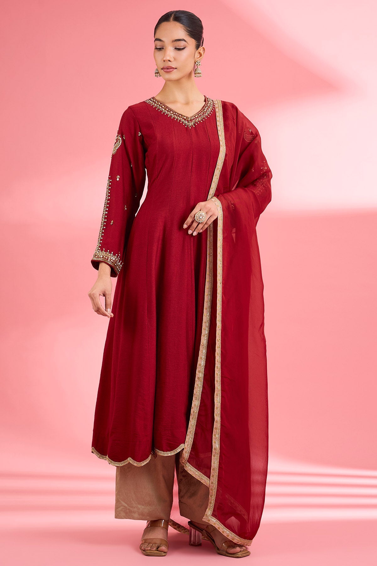 Buy Maroon Pearl & Sequin Kurta Set for women by Milu Madan online available at scrollnshops