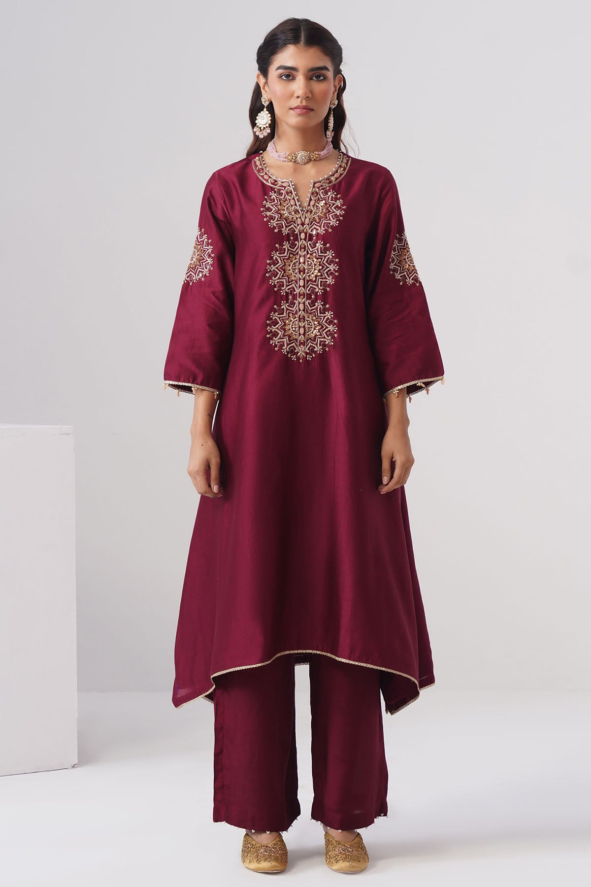 Maroon Pearl Zardozi Kurta Set