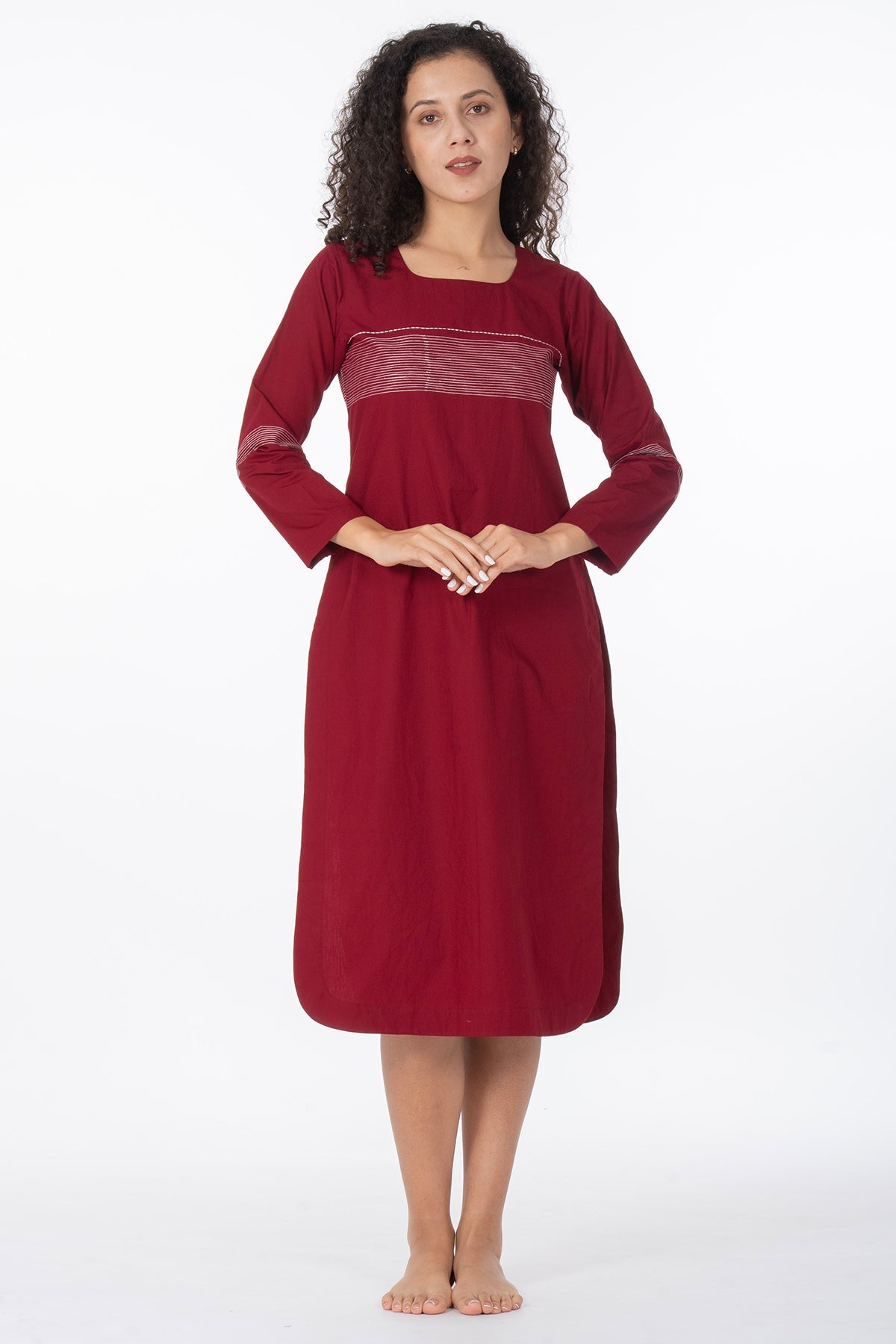 Buy Maroon Poplin Cotton Midi Dress for women by Khat Clothing online available at scrollnshops