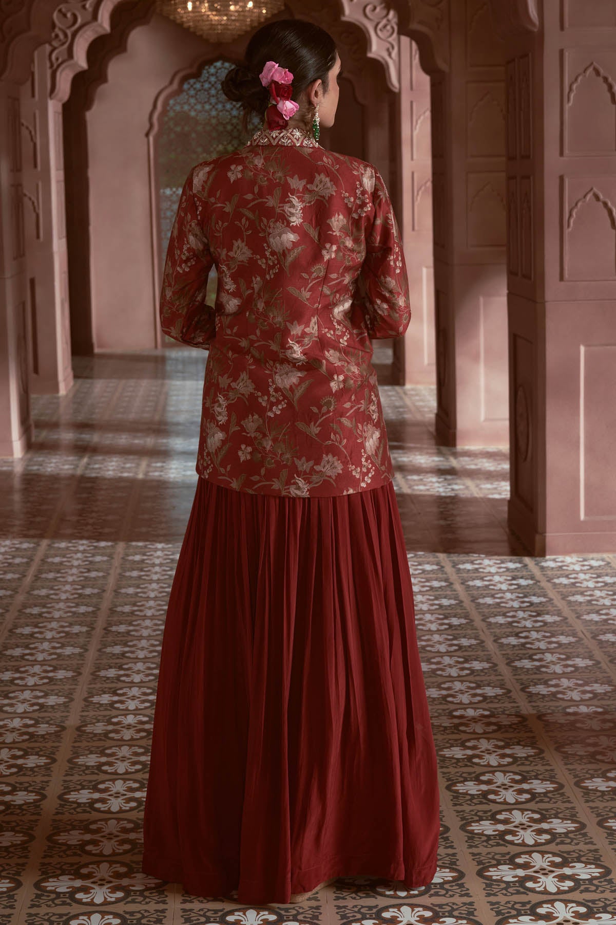 Maroon Print Lehenga Jacket Set