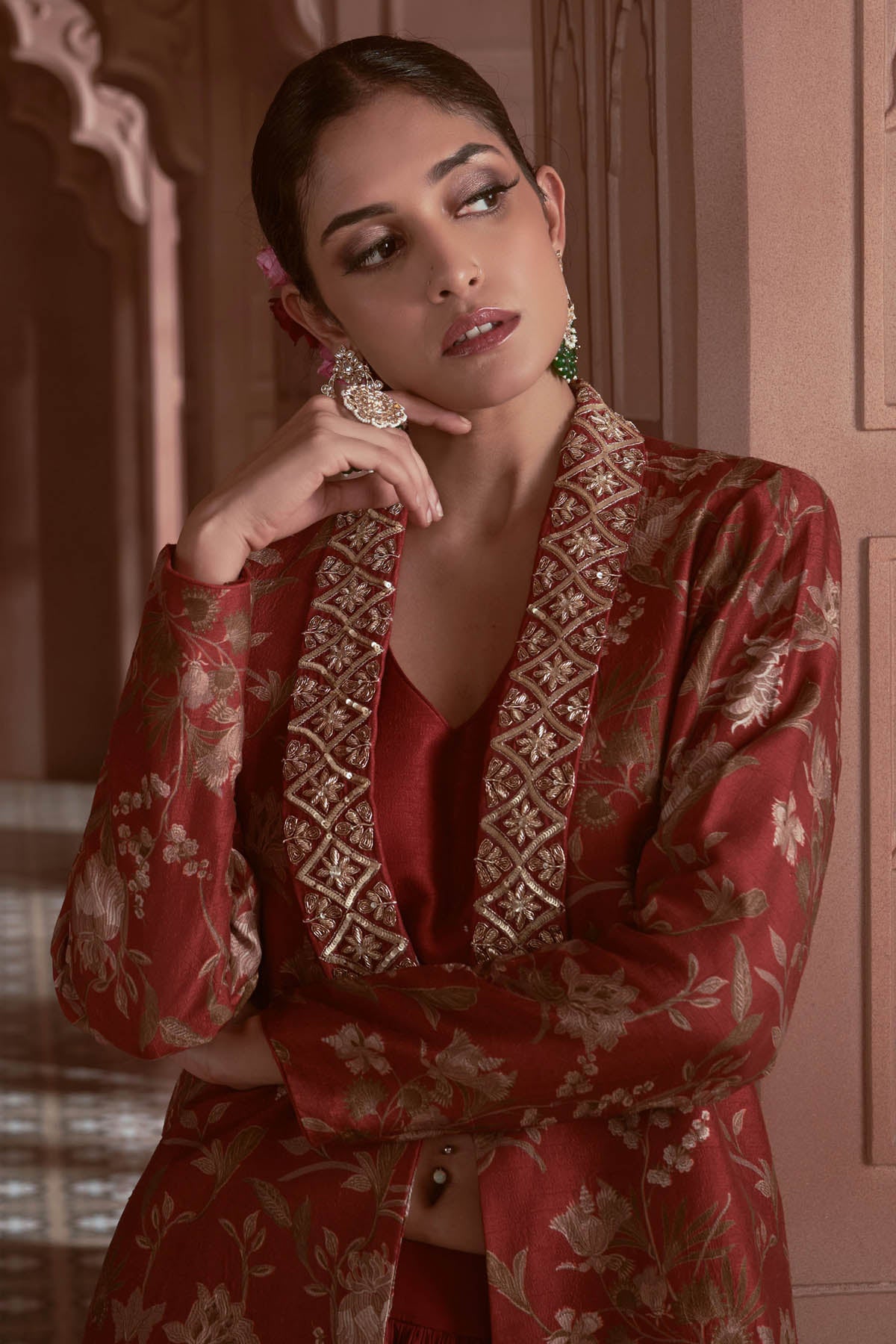 Maroon Print Lehenga Jacket Set