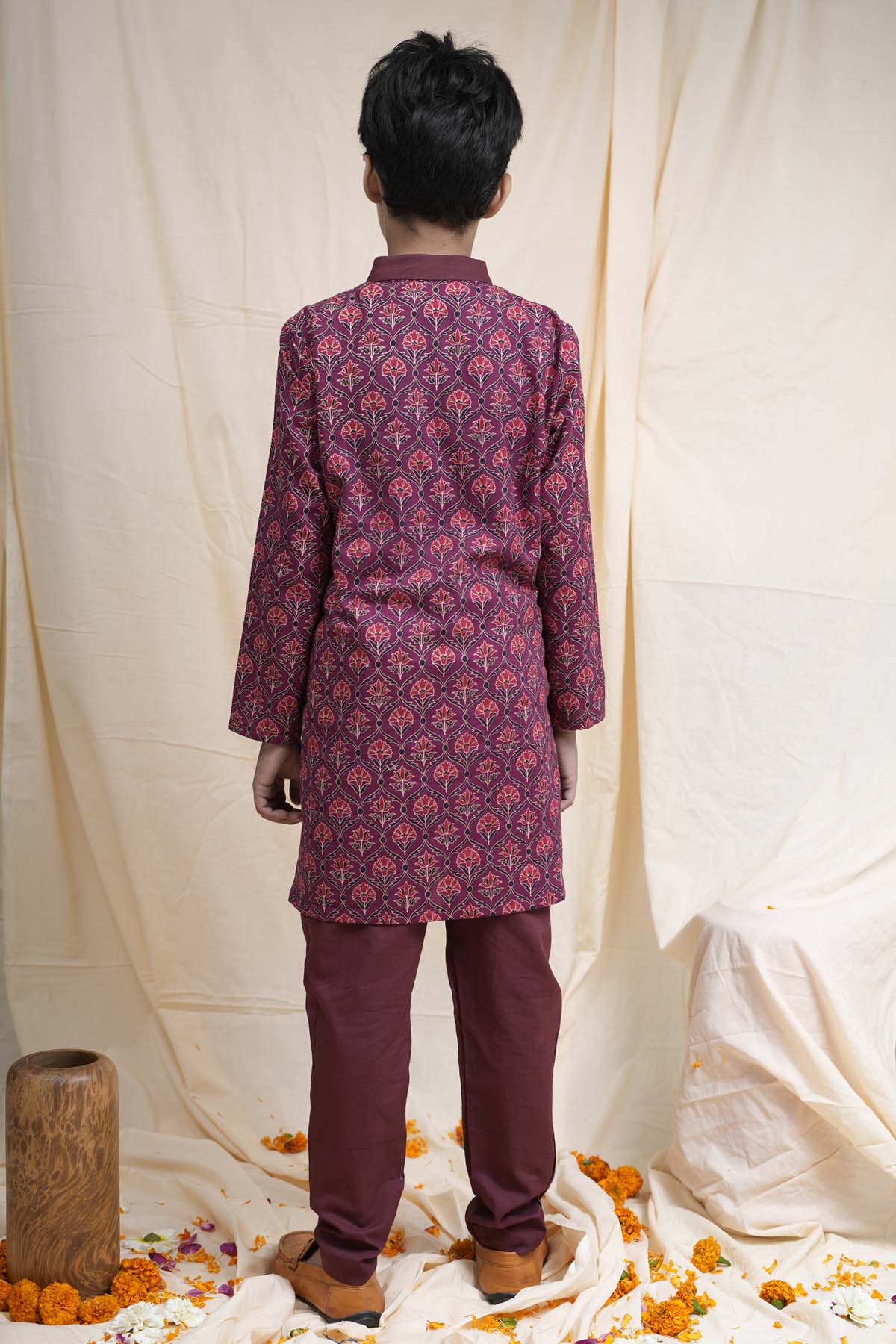 Maroon Printed Collar Kurta Set
