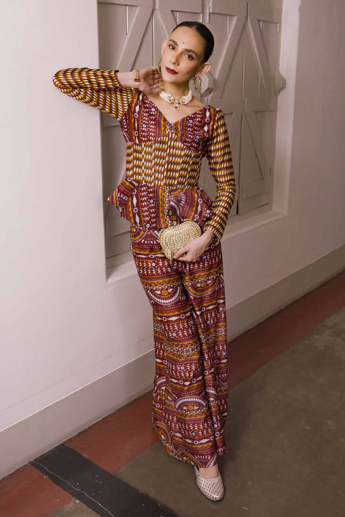 Maroon Printed Indo-Western Set