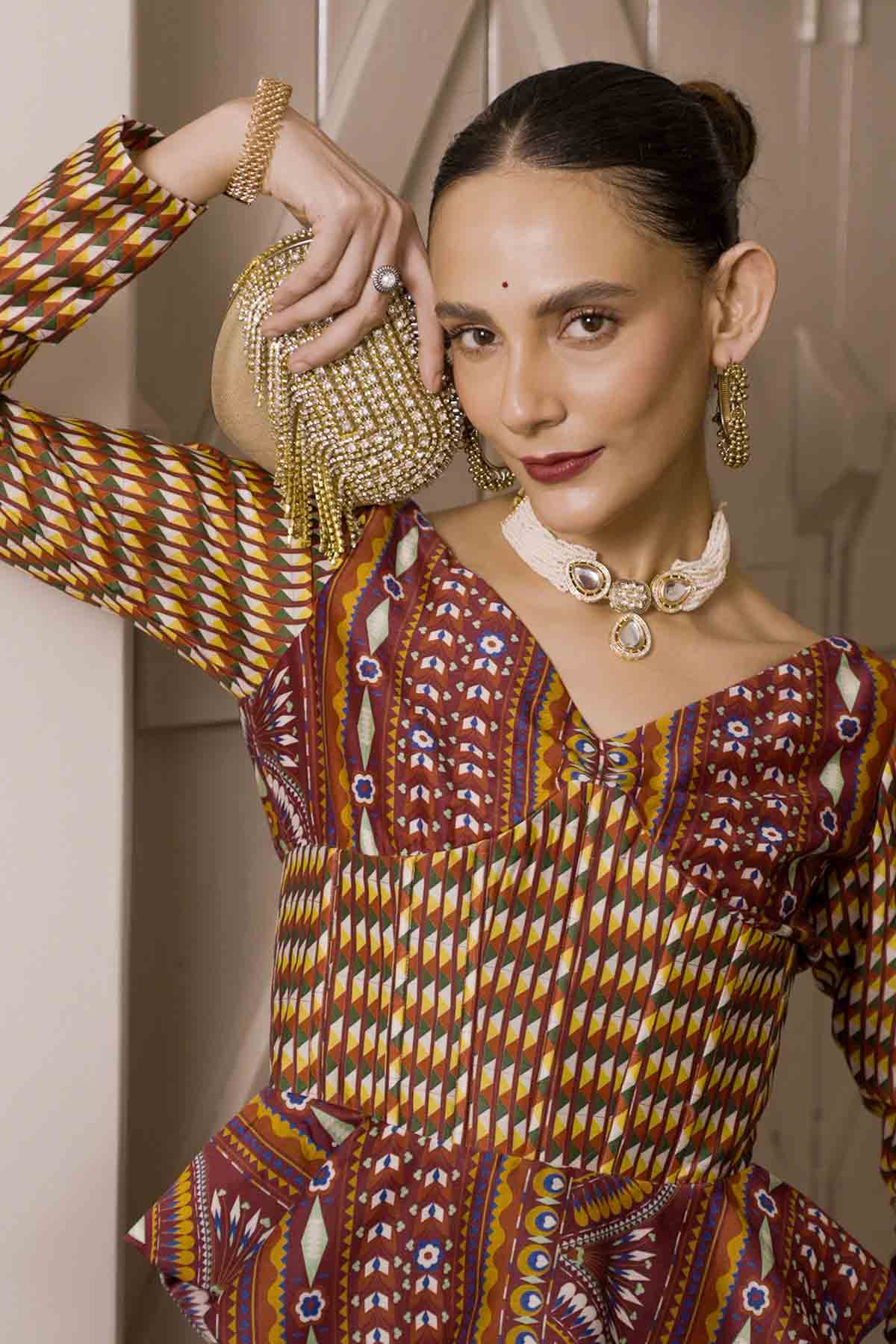 Maroon Printed Indo-Western Set