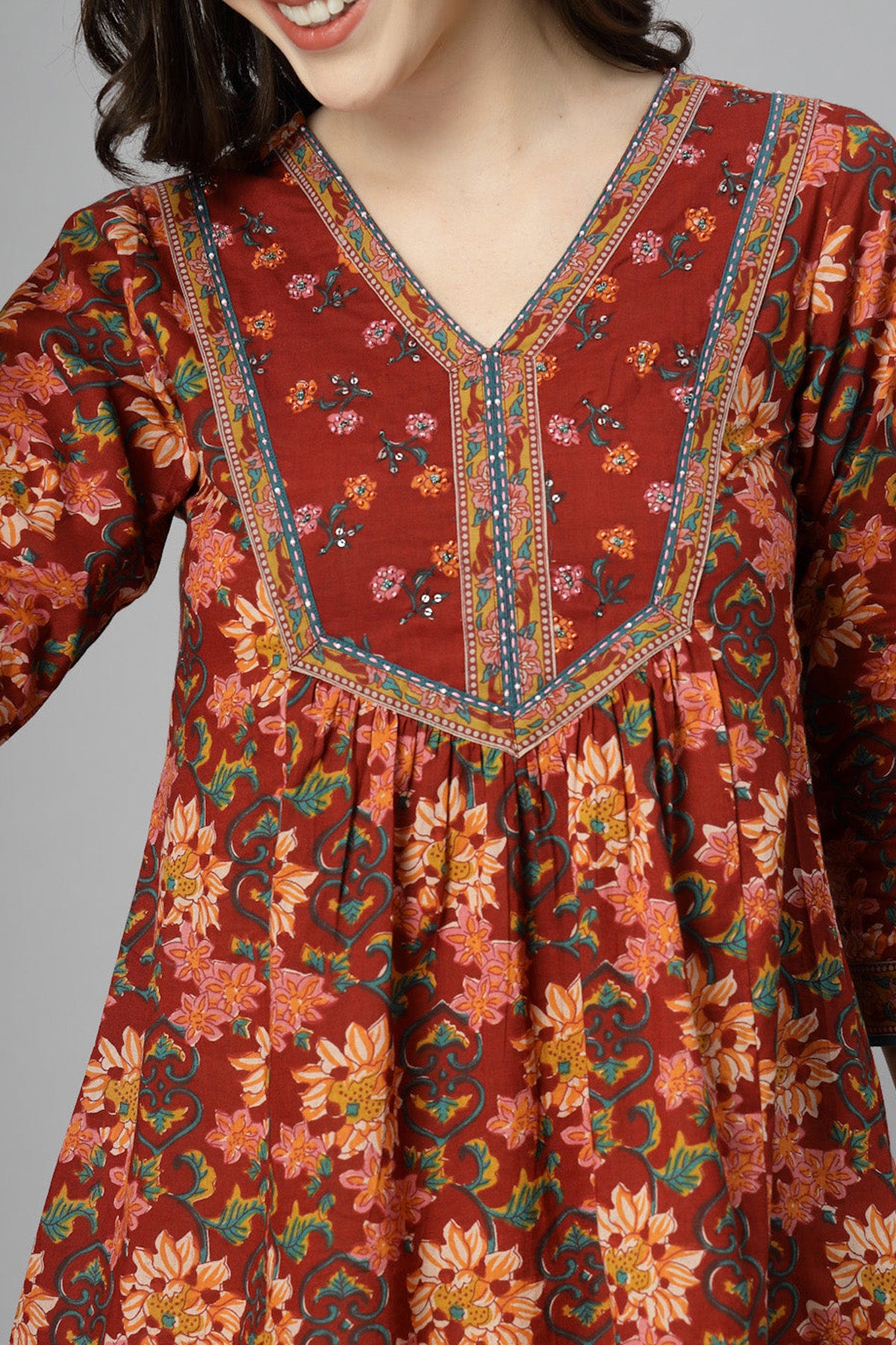 Maroon Pure Cotton Printed Top