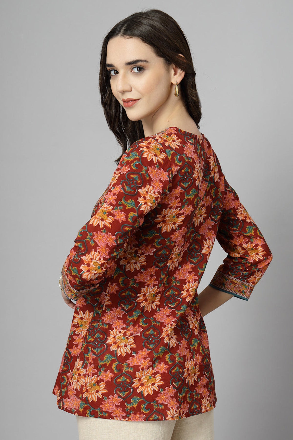 Maroon Pure Cotton Printed Top