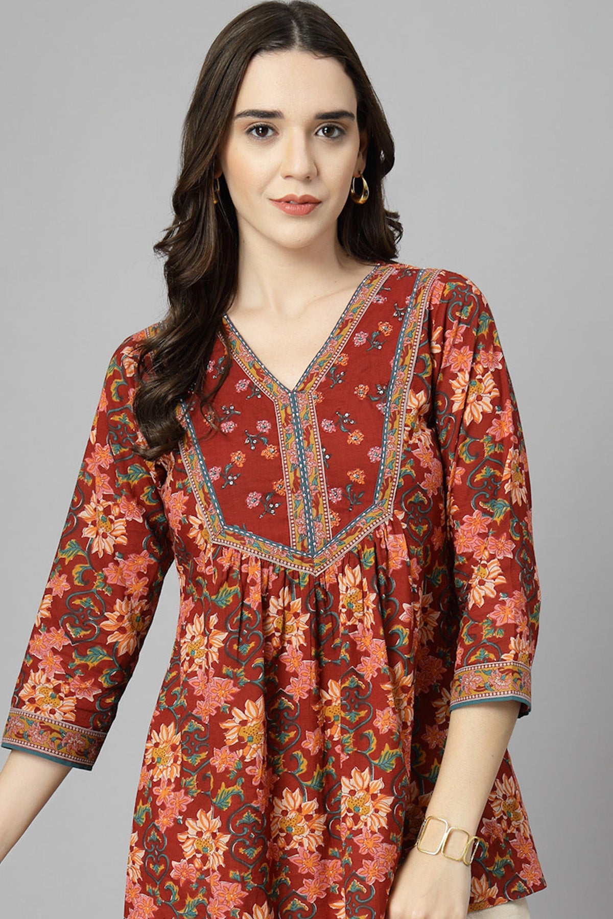 Maroon Pure Cotton Printed Top
