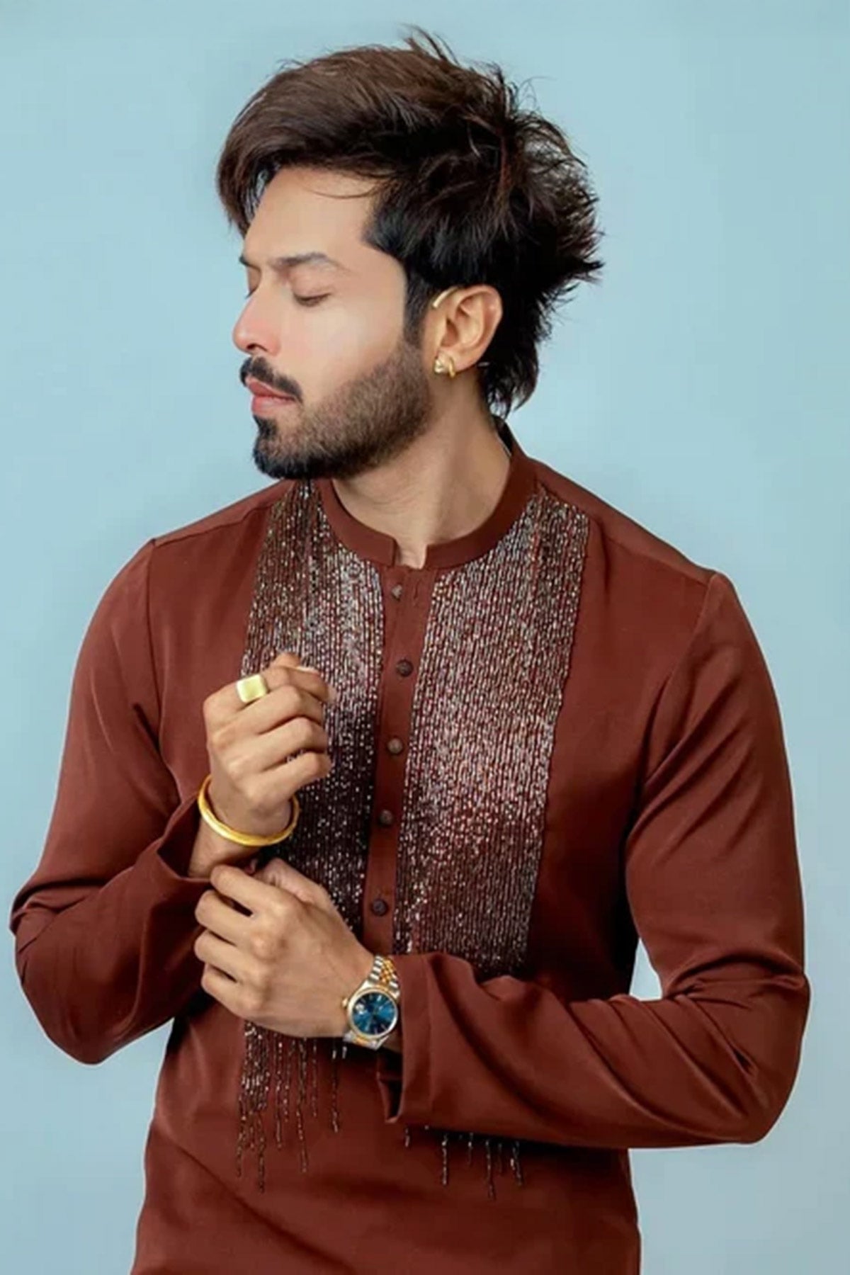 Buy Maroon Roman Embroidery Kurta for men by Aastha Fashion online available at scrollnshops