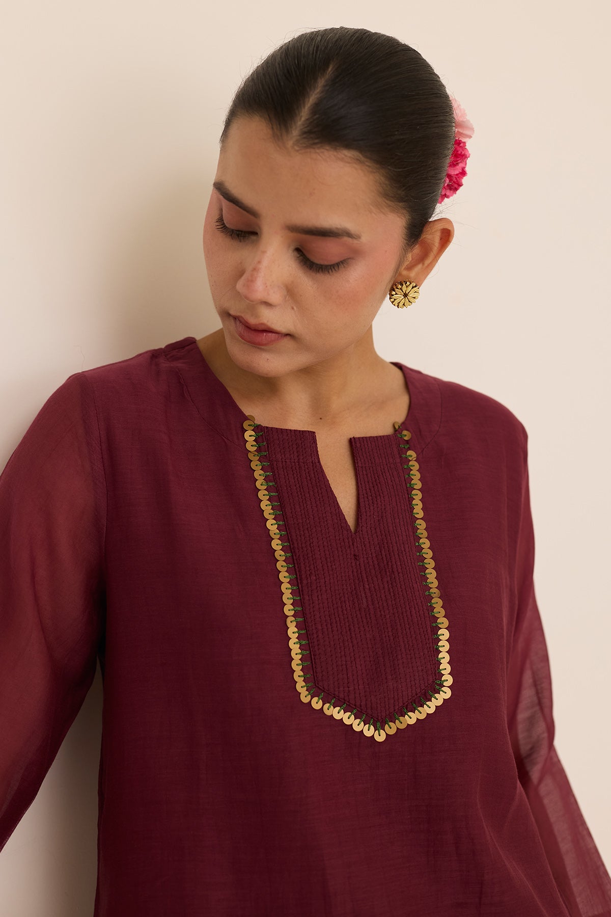 Maroon Sequin & Zari Kurta Set