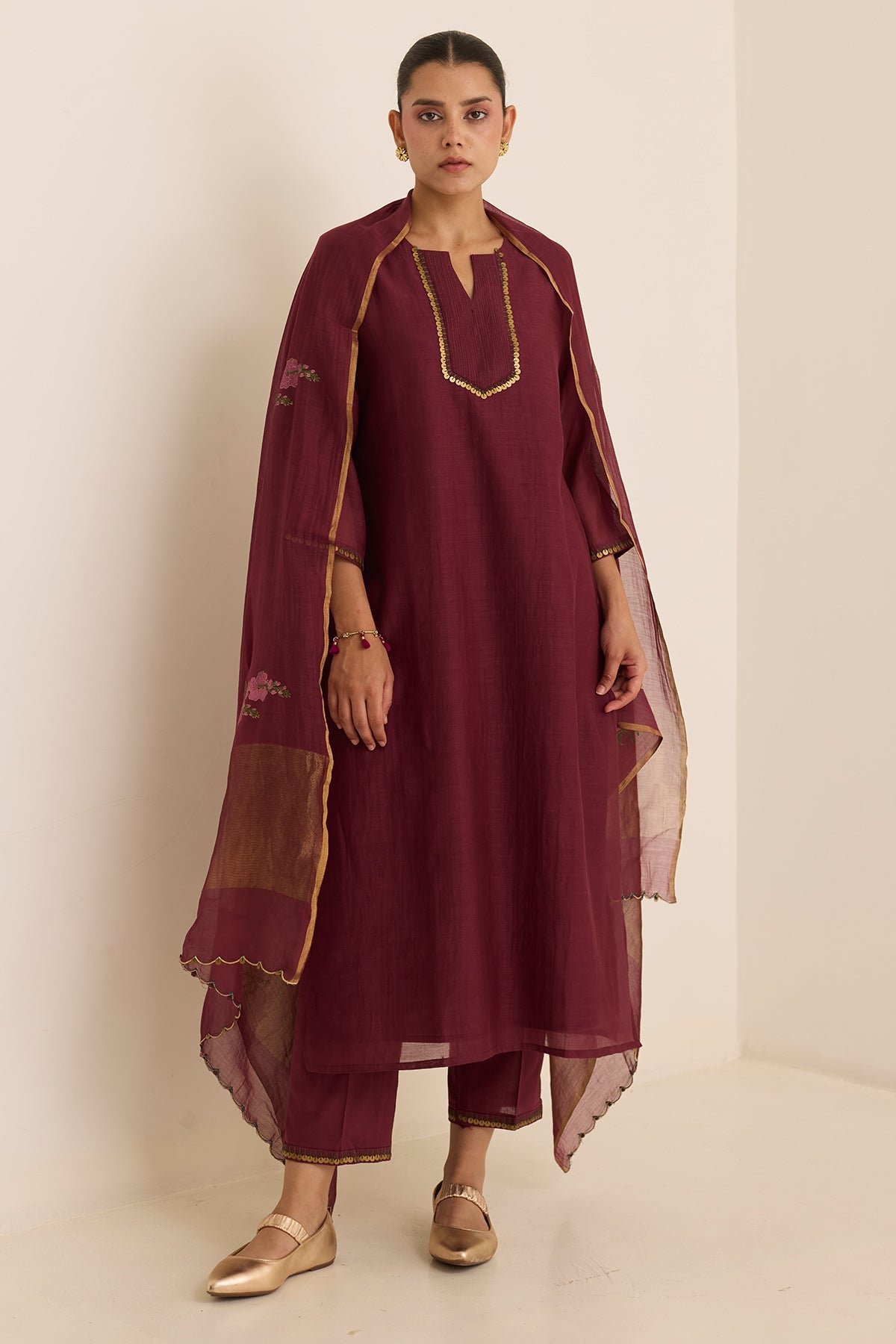 Buy Maroon Sequin & Zari Kurta Set by Juanita For women Online at Scrollnshops