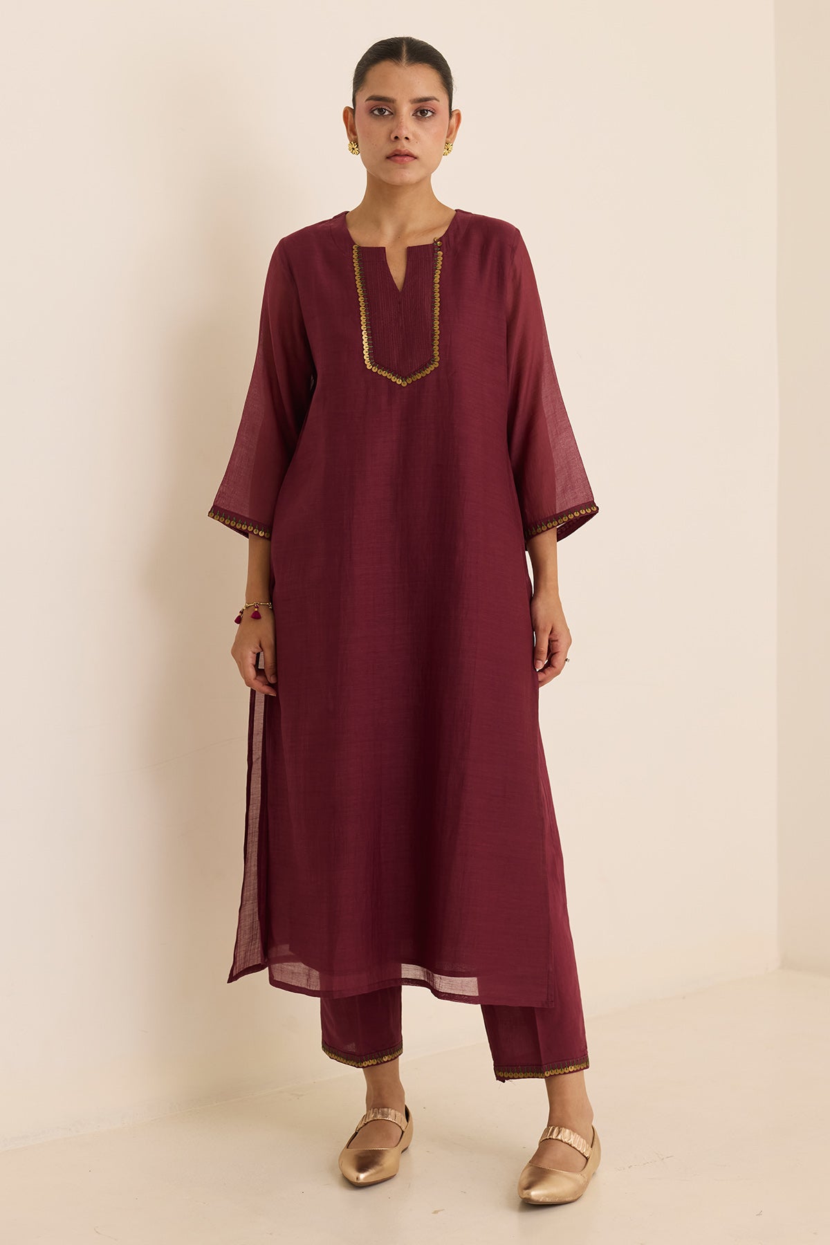 Maroon Sequin & Zari Kurta Set