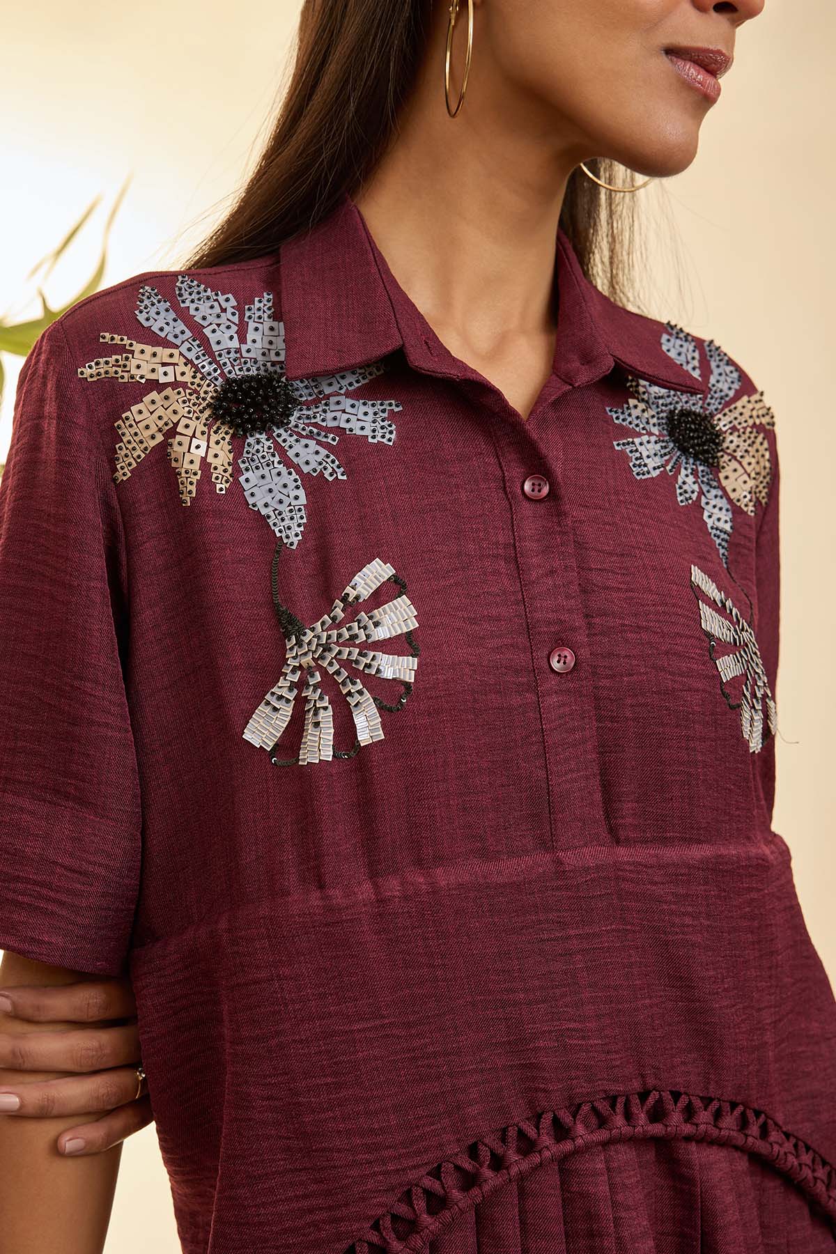 Maroon Short Sleeves Top & Pants