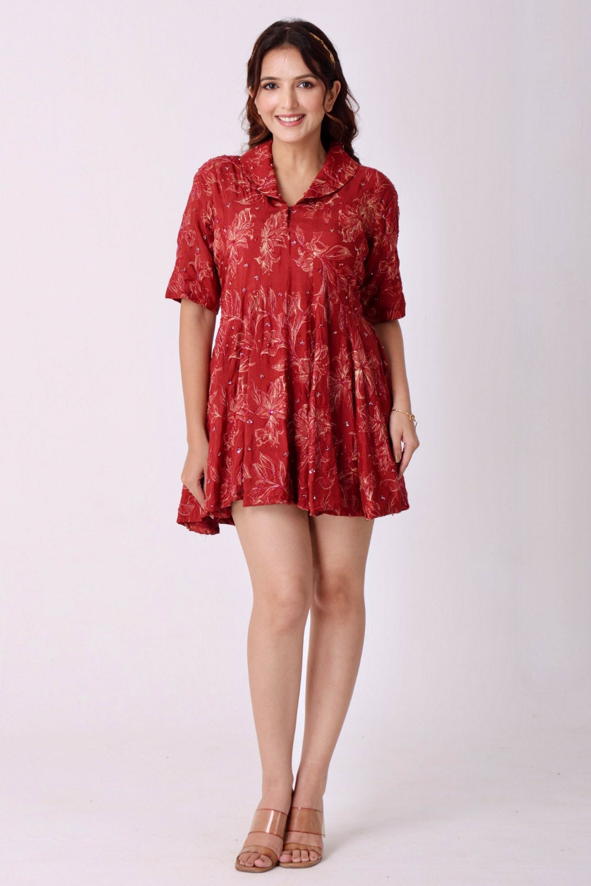 Buy Maroon Silk Embroidered Dress for women by Namita Sharma Designer online available at scrollnshops