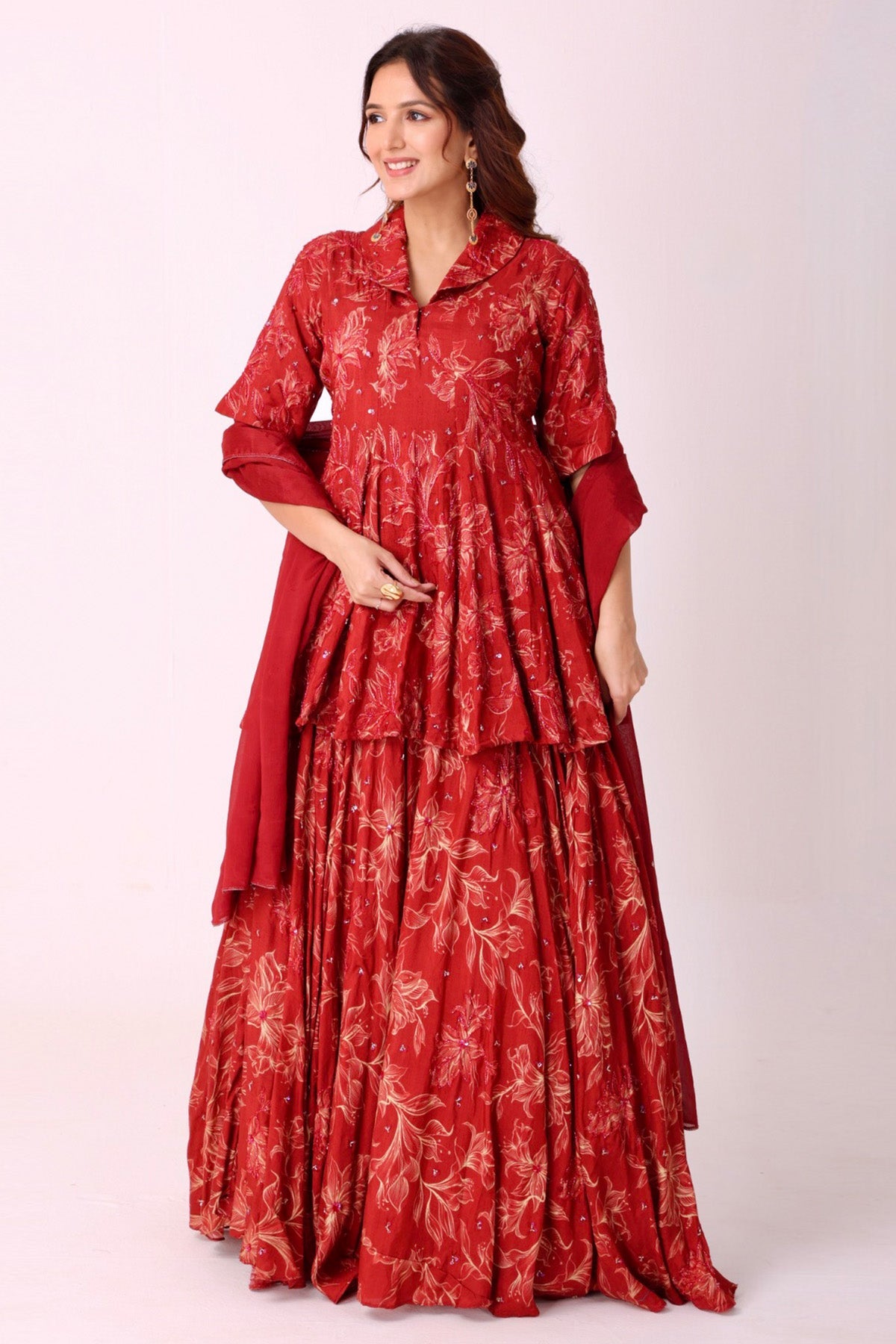 Buy Maroon Silk Floral Lehenga Set for women by Namita Sharma Designer online available at scrollnshops