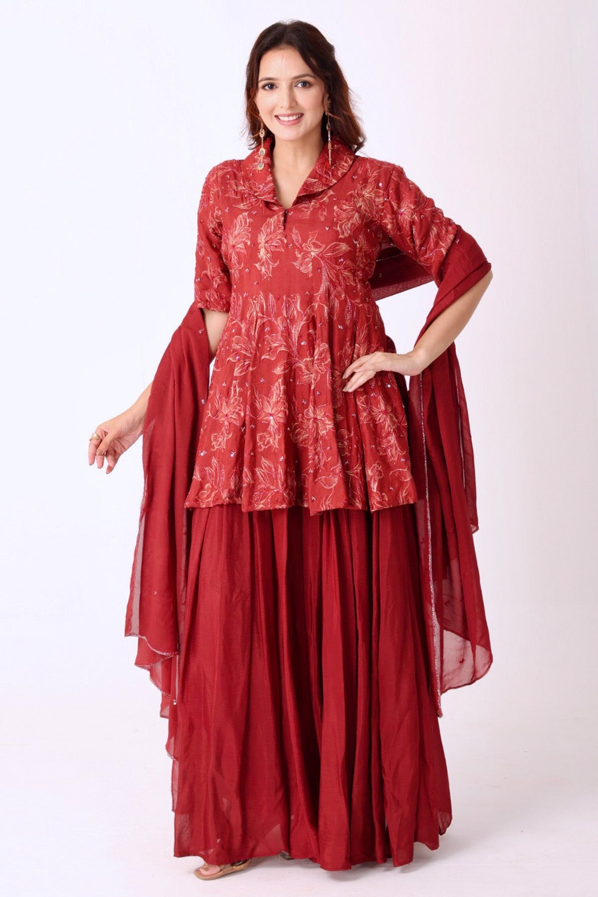 Buy Maroon Silk Sequins Kurta Set for women by Namita Sharma Designer online available at scrollnshops