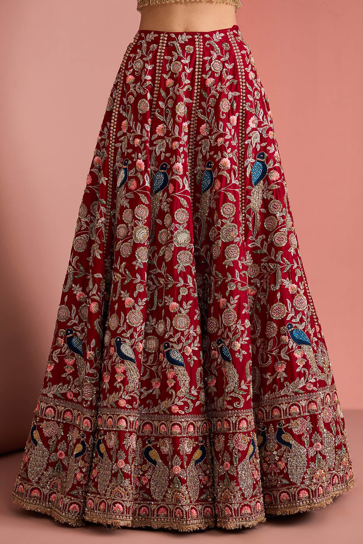 Maroon Silk Zardosi Lehenga Set