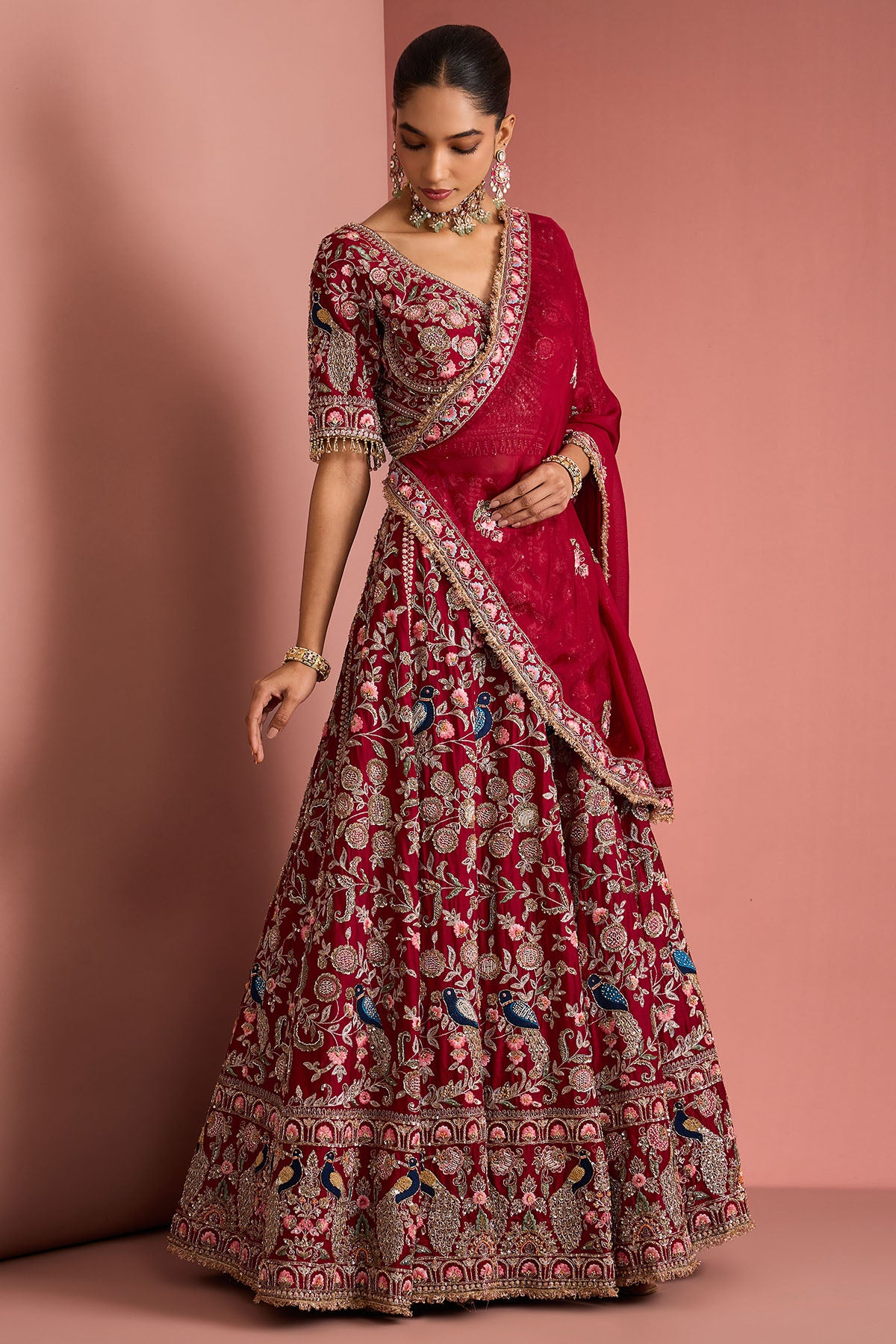 Maroon Silk Zardosi Lehenga Set