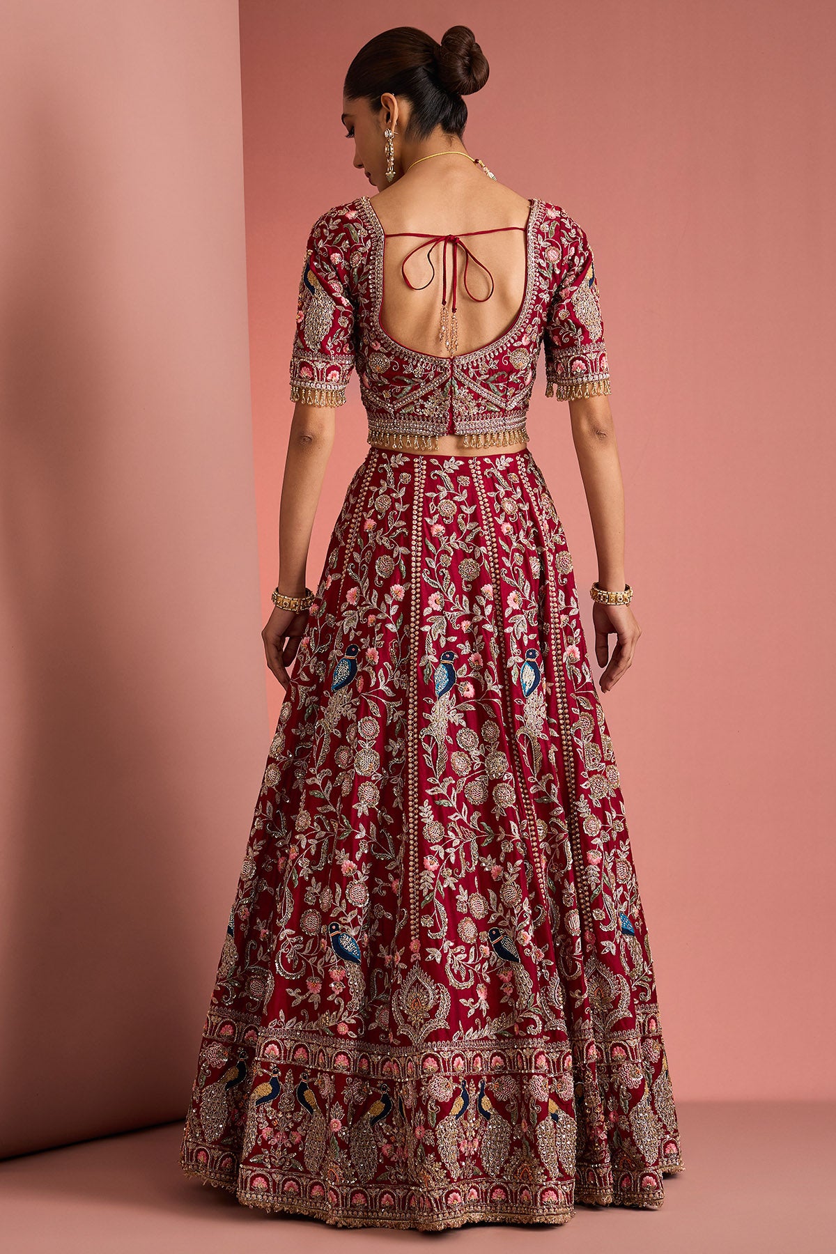 Maroon Silk Zardosi Lehenga Set