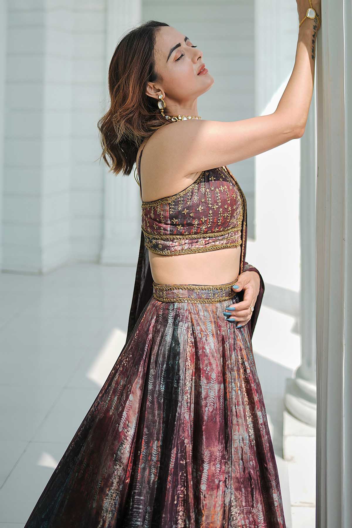 Maroon Sleeveless Lehenga Set