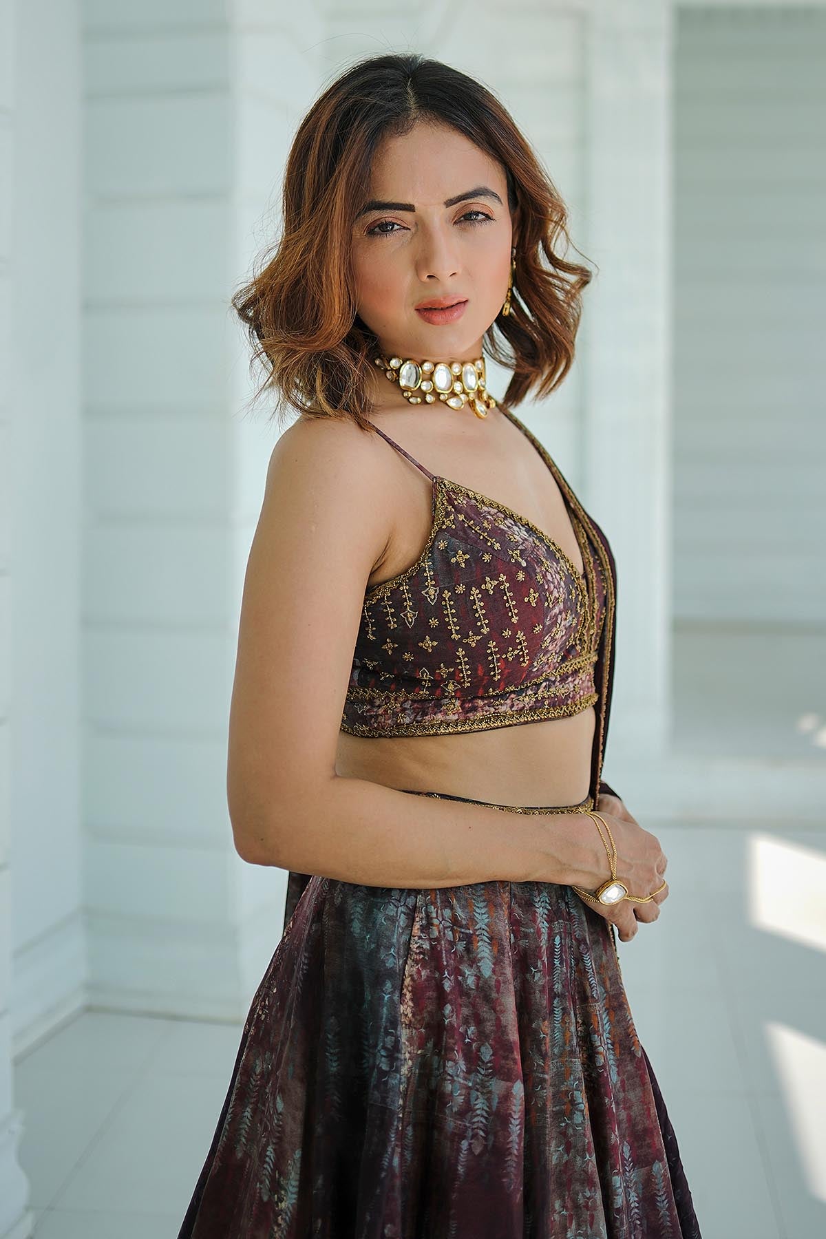 Maroon Sleeveless Lehenga Set