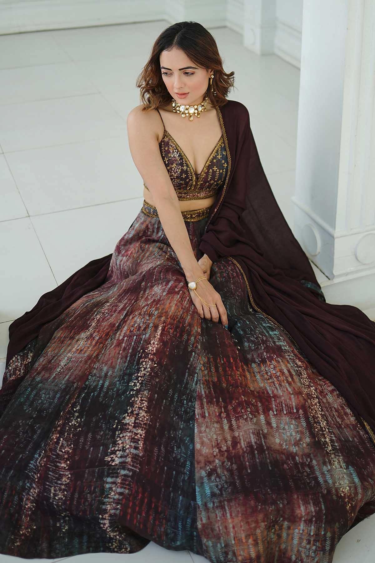 Maroon Sleeveless Lehenga Set