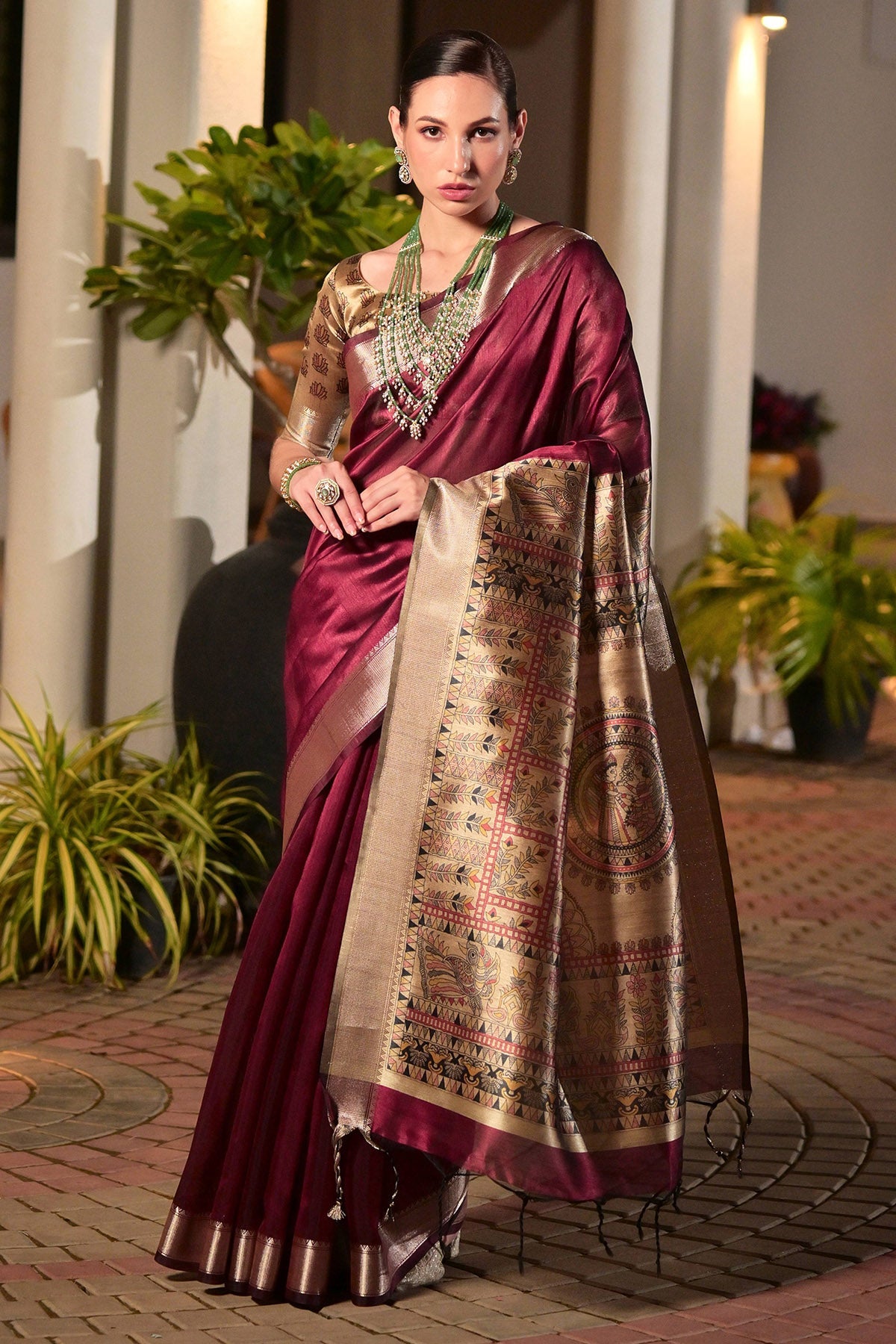 Buy Maroon Soft Tussar Silk Saree for women by Lili Lala Designer online available at scrollnshops