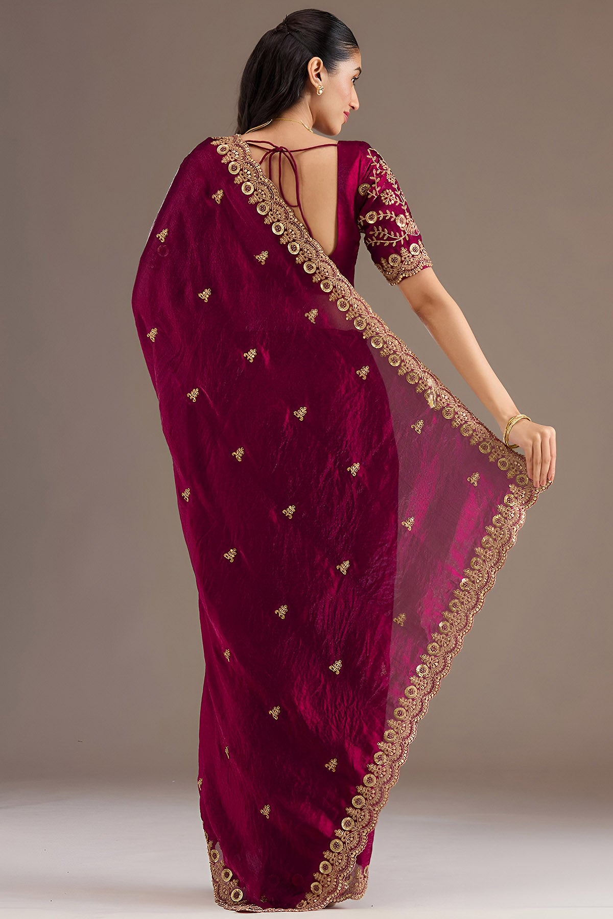 Maroon Tissue Dori & Zari Saree