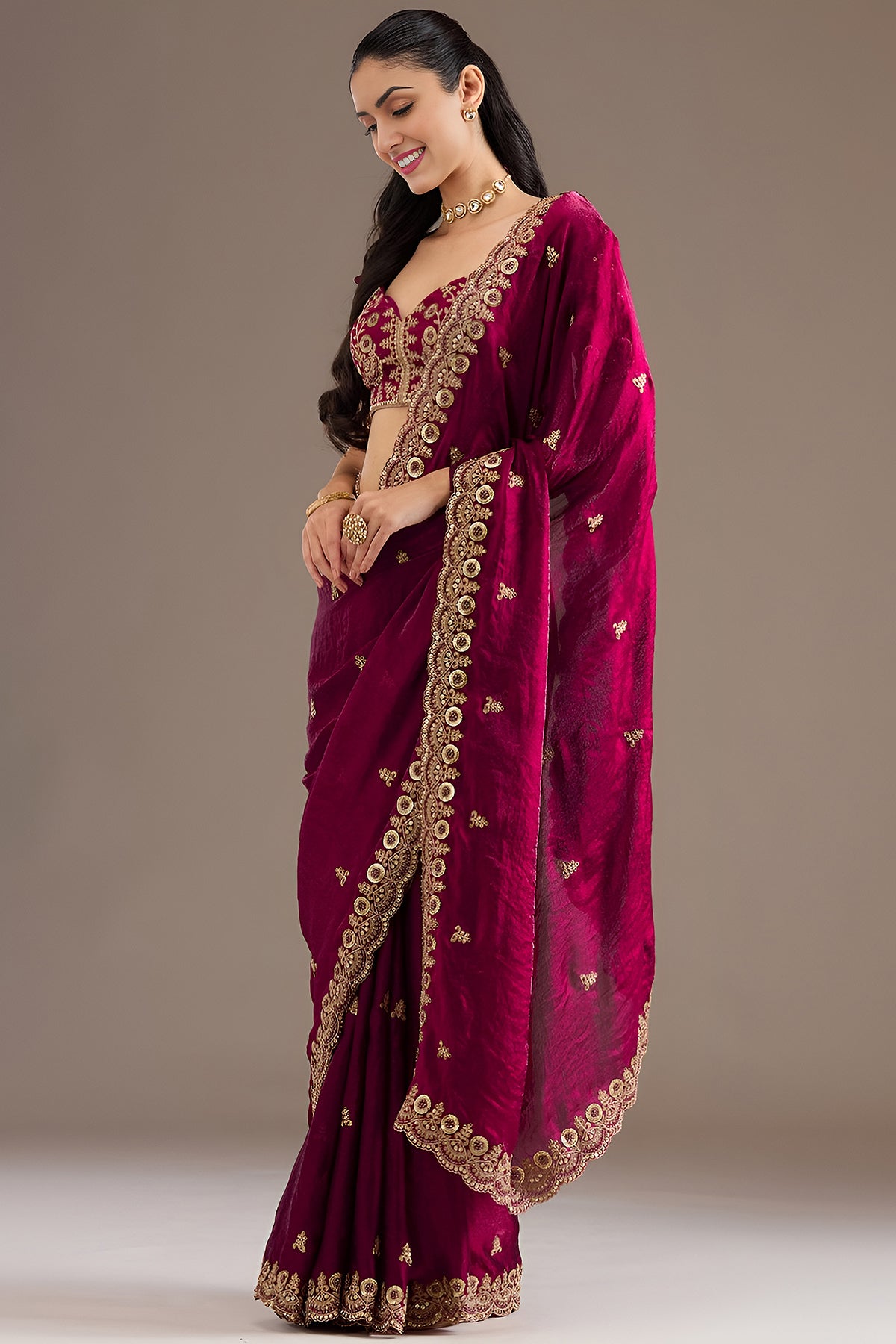 Maroon Tissue Dori & Zari Saree