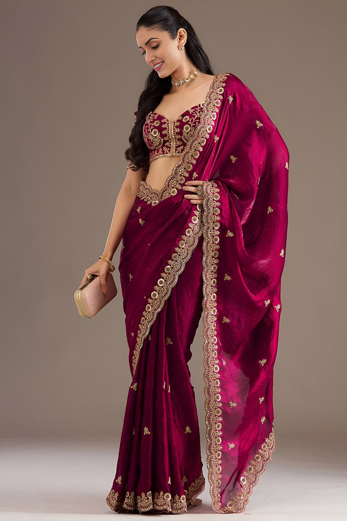 Maroon Tissue Dori & Zari Saree