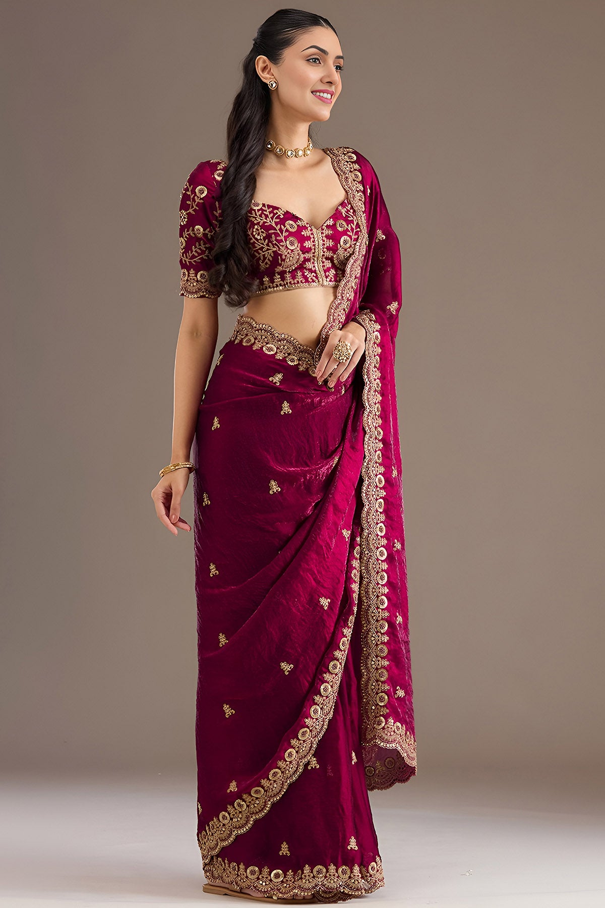 Maroon Tissue Dori & Zari Saree