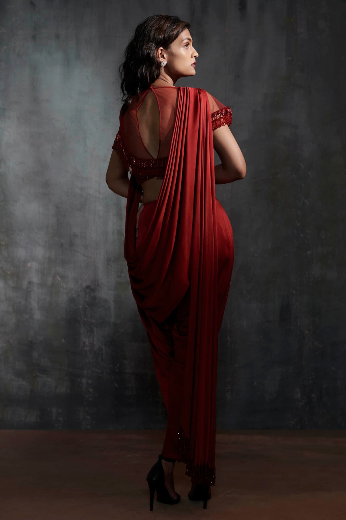 Maroon Top & Drape Dhoti Pants