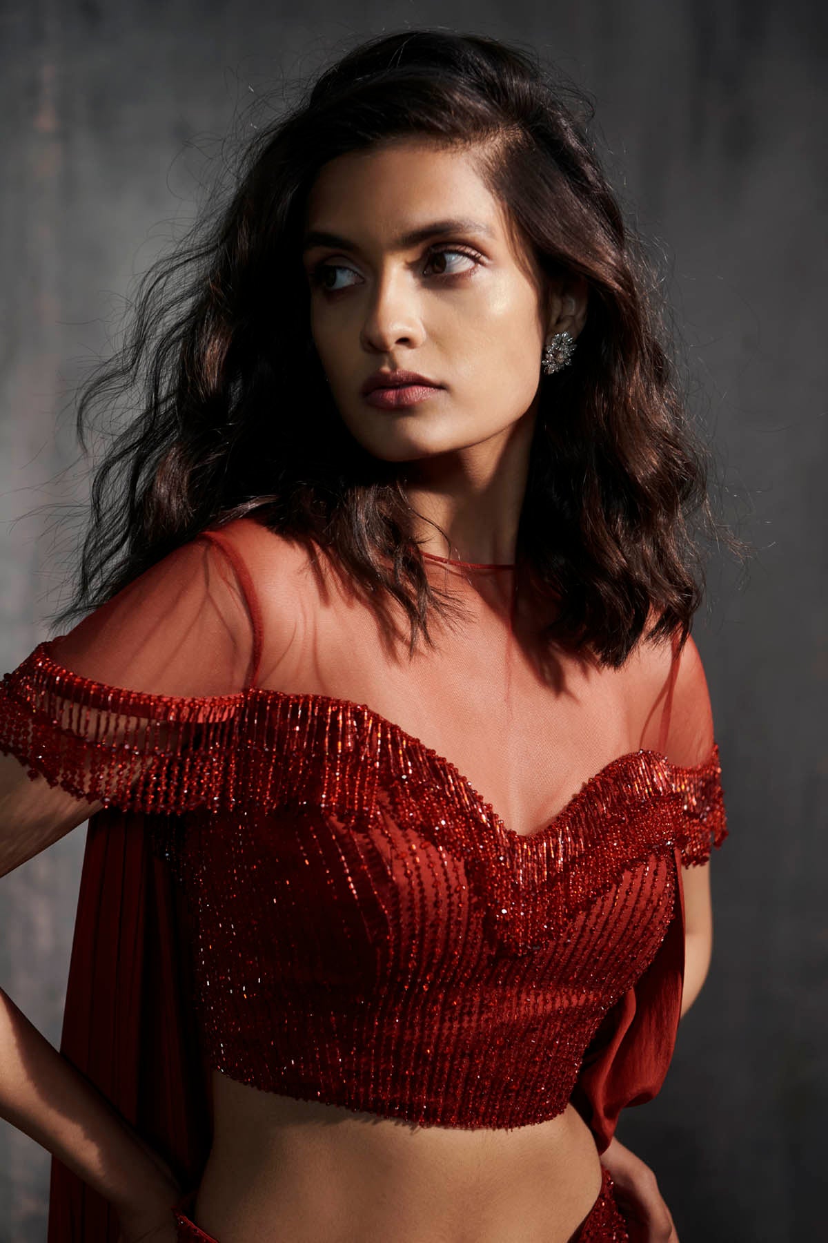 Maroon Top & Drape Dhoti Pants