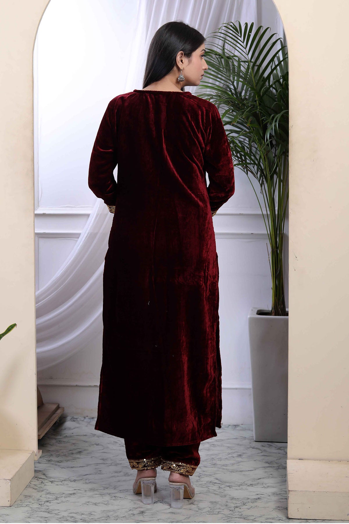 Maroon Velvet Kurta & Palazzo